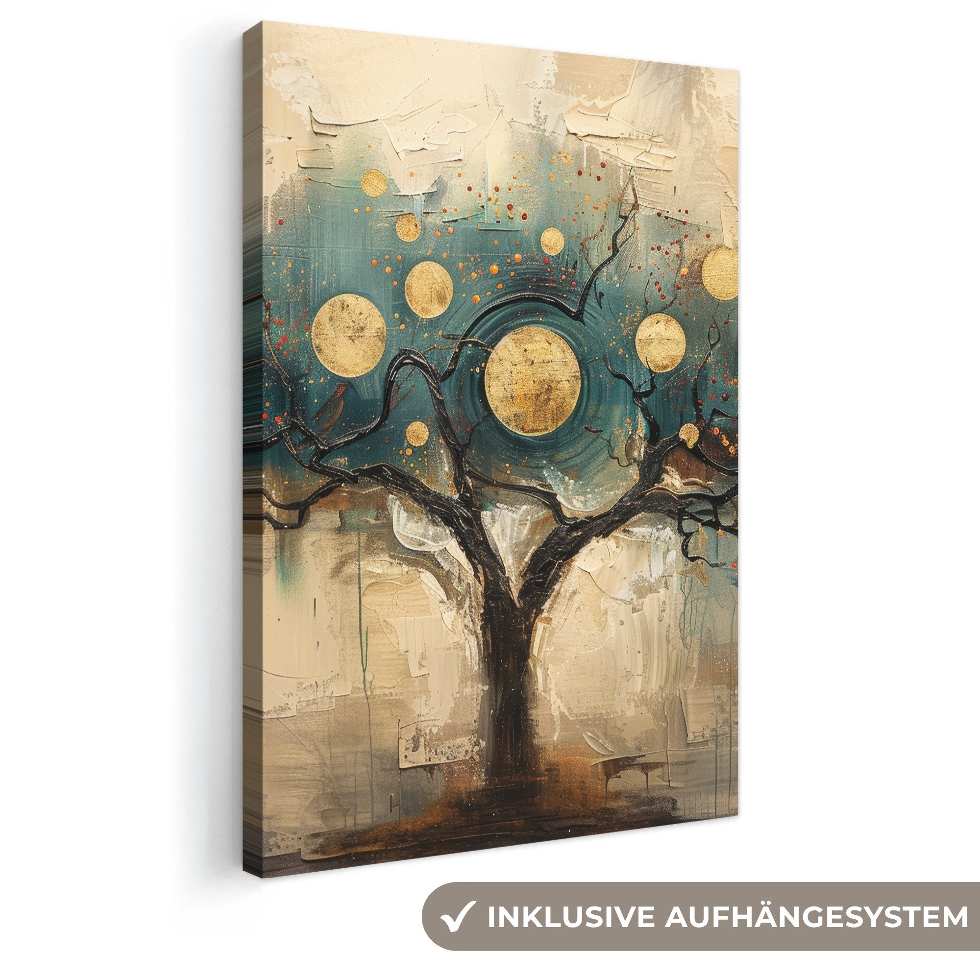 OneMillionCanvasses® Leinwandbild Baum - Abstrakt - Braun - Gold - Industriell, Fotodruck (1 St), Leinwand Canvas Wandbild, Wanddekoration 20x30 cm
