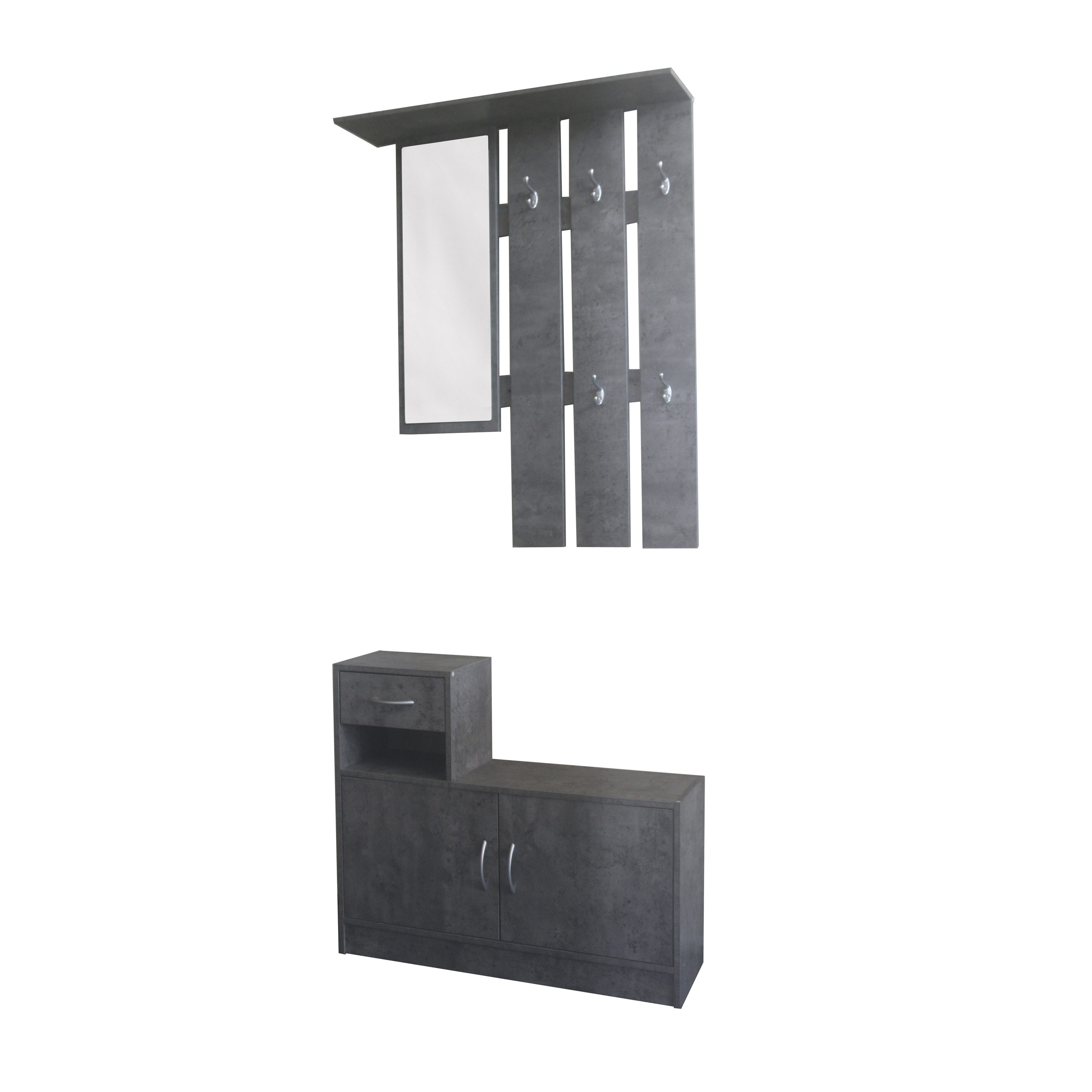 HTI-Living Garderobe Garderobe Beton mit Spiegel Schrank und Ablage (Set, 2 günstig online kaufen