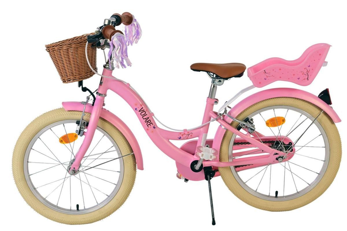 Volare Kinderfahrrad 18 Zoll Kinder Mädchen Fahrrad Mädchenfahrrad Rad Bike Blossom 51831, 1 Gang, Korb, Seitenständer, Puppensitz, Kettenschutz, Schutzbleche