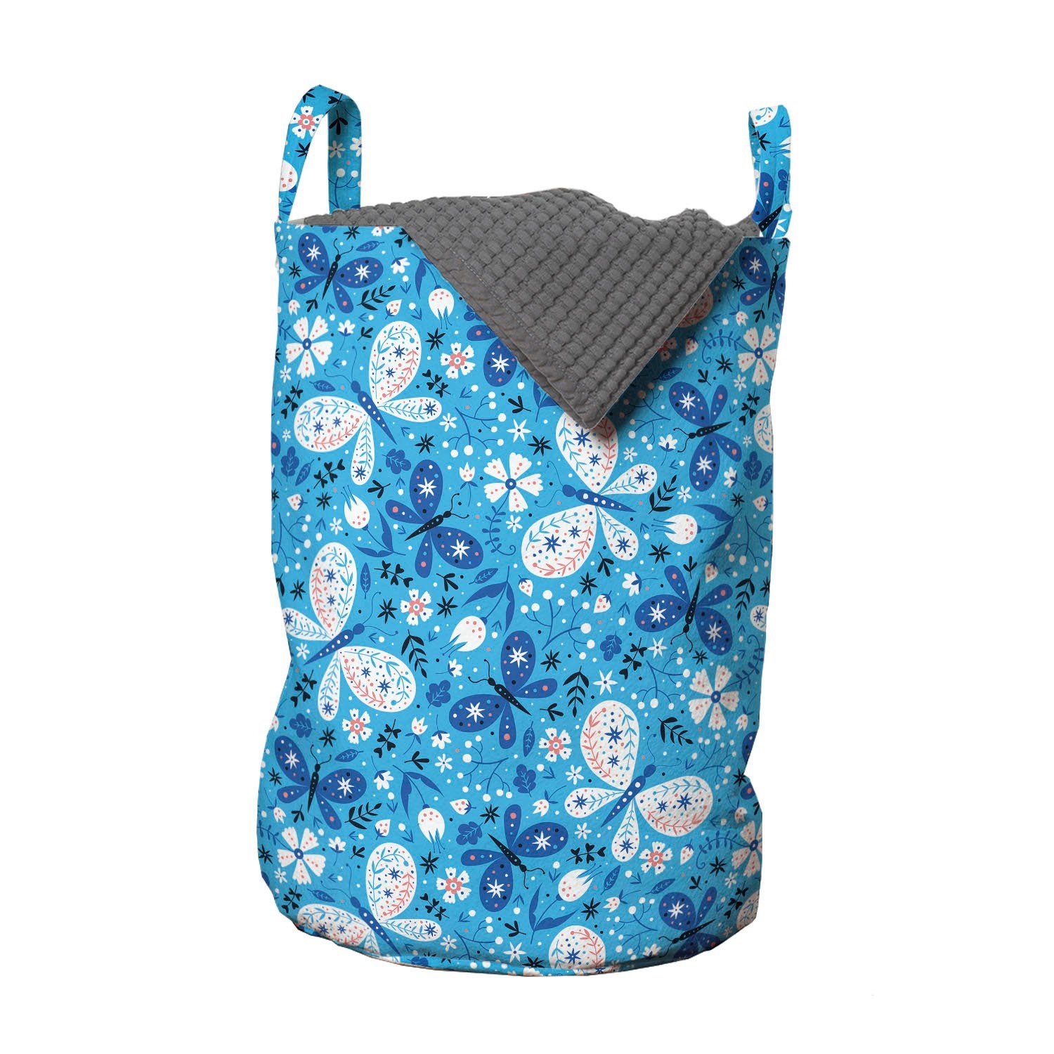 Abakuhaus Wäschesäckchen Wäschekorb mit Griffen Kordelzugverschluss für Waschsalons, Frühling Schmetterlinge Blumen-Muster