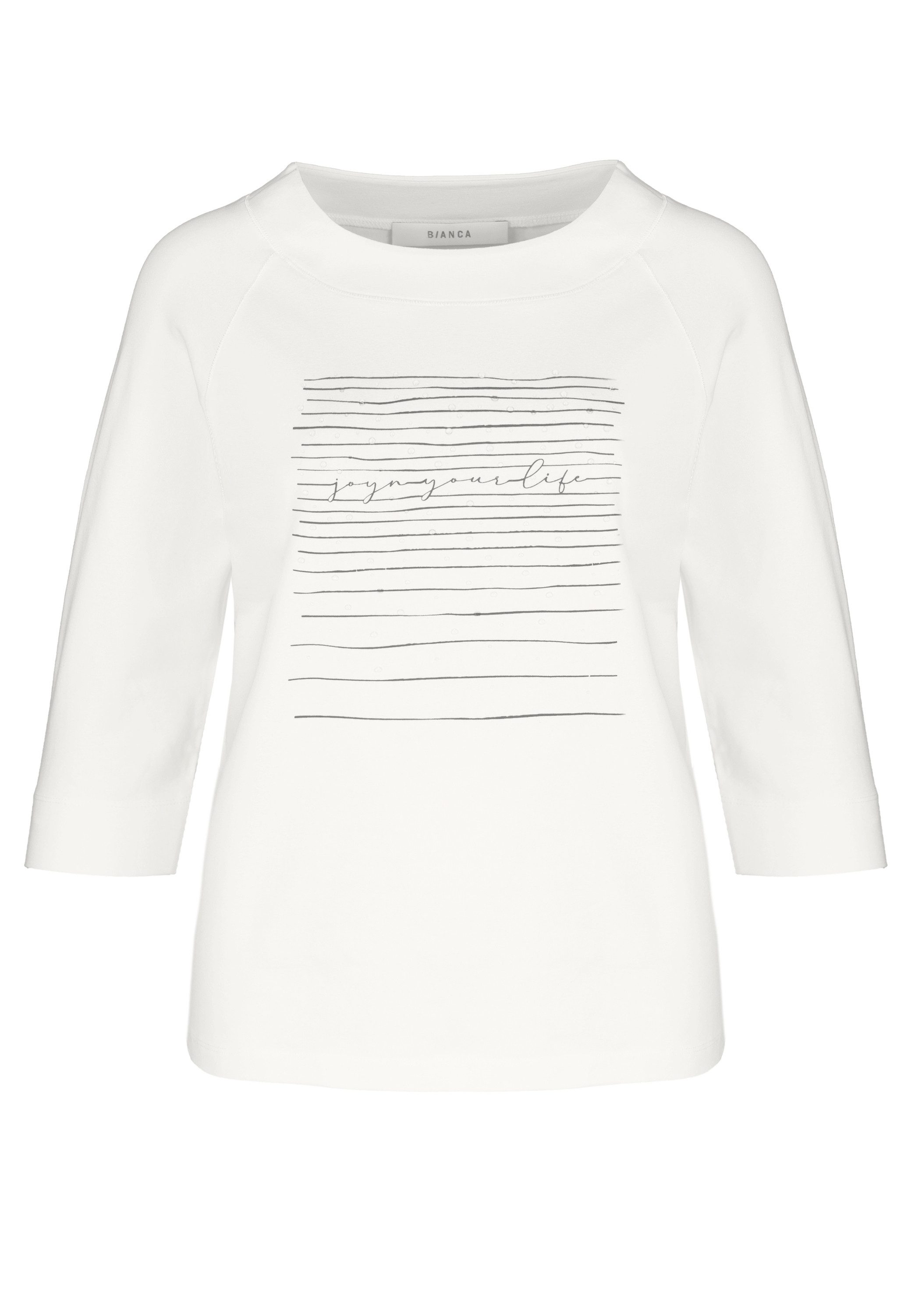 bianca Rundhalsshirt BONA mit dezentem Frontmotiv mit Schmucksteinchen