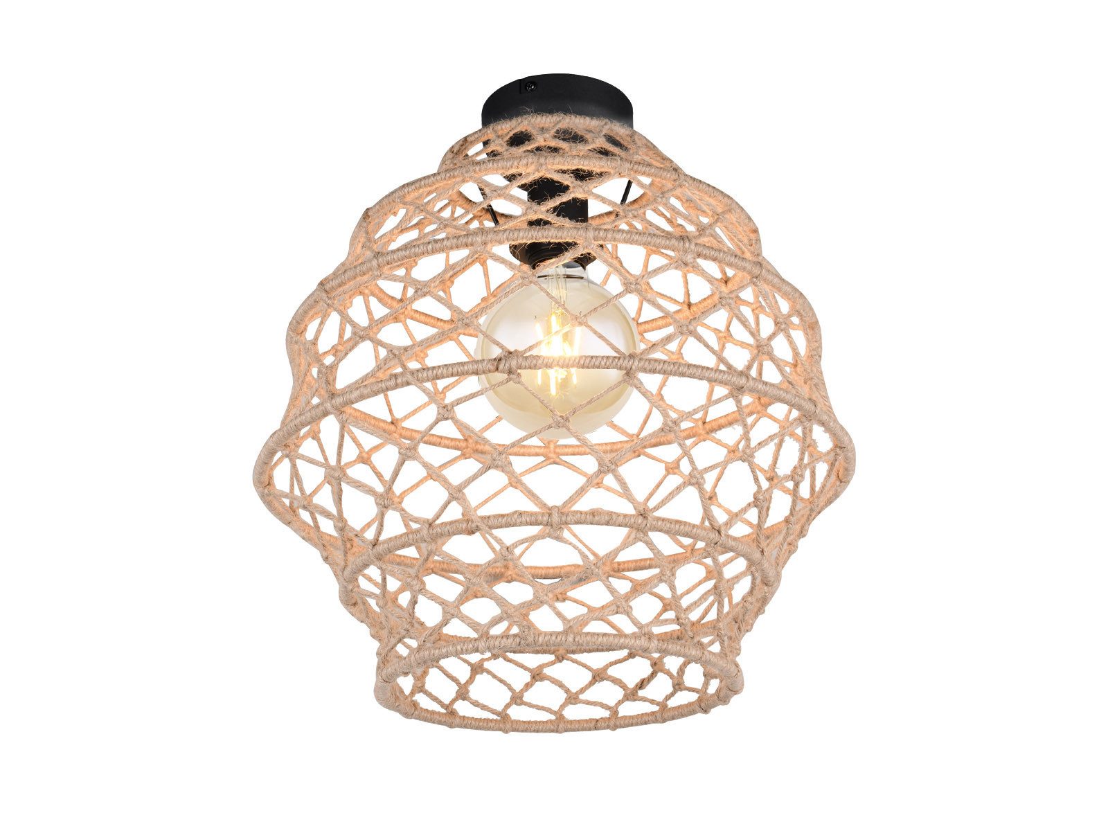 Reality Leuchten LED Deckenleuchte, Dimmfunktion, LED wechselbar, über Lichtschalter in 3 Stufen dimmbar, warmweiß, Gemütliche Makramee Deckenbeleuchtung Lampenschirm geflochten, Ø 38cm