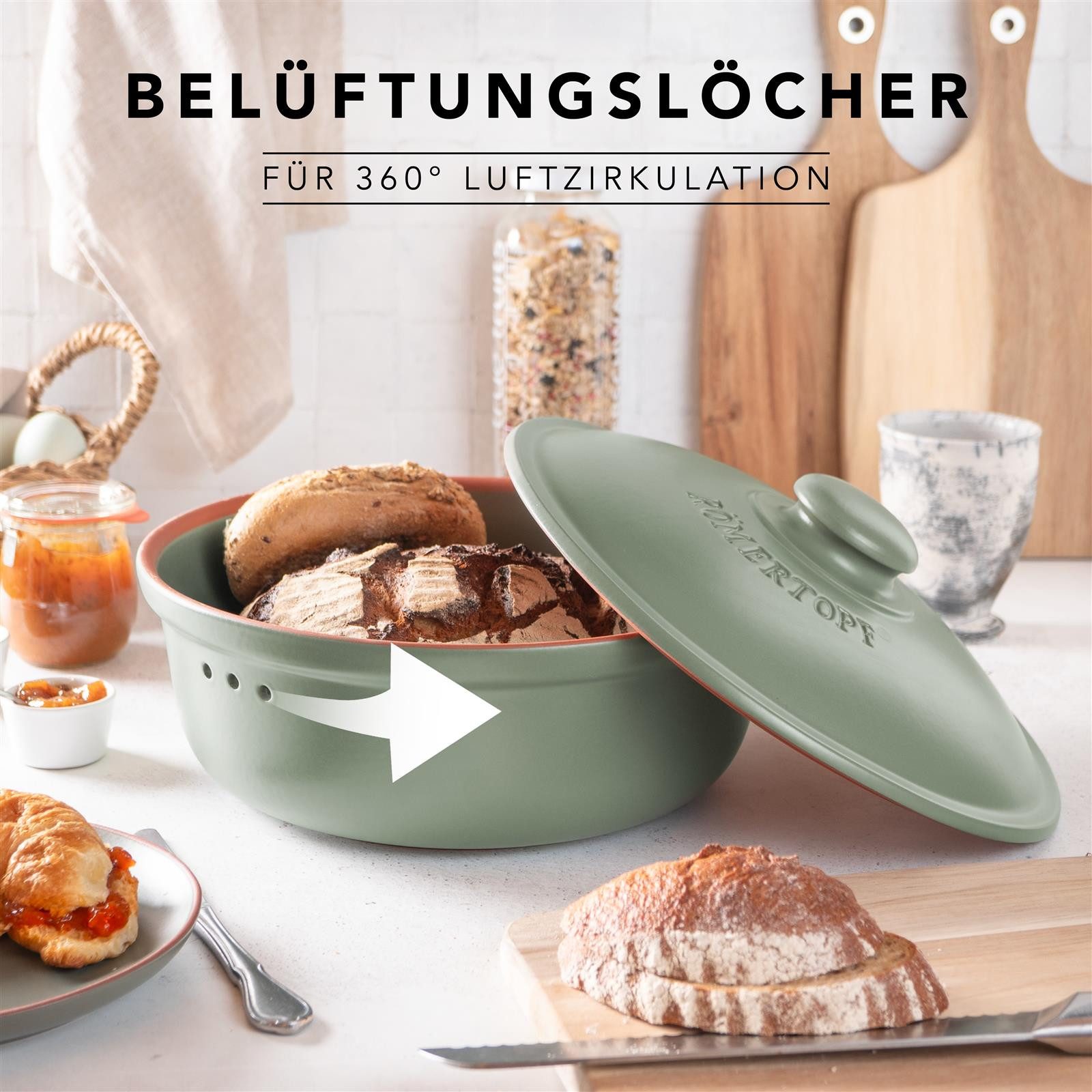 RÖMERTOPF Römertopf Brottopf Rund Ø 30cm - Keramik Brotkasten – Bild 4 von 5