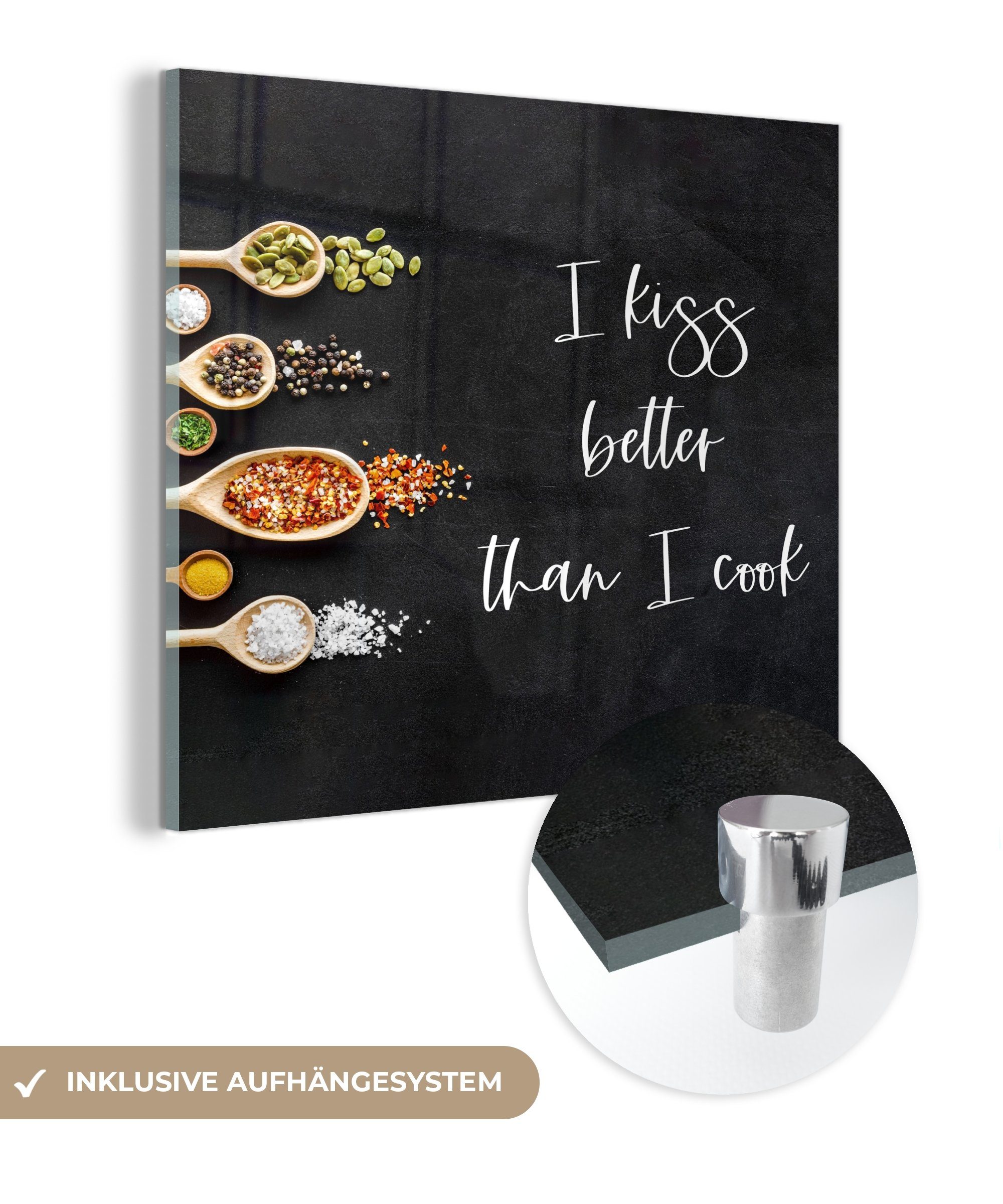 MuchoWow Acrylglasbild Kochfeldzubehör - Induktionsschutz - Ich küsse besser als ich koche -, (1 St), Glasbilder - Bilder auf Glas Wandbild - Foto auf Glas - Wanddekoration