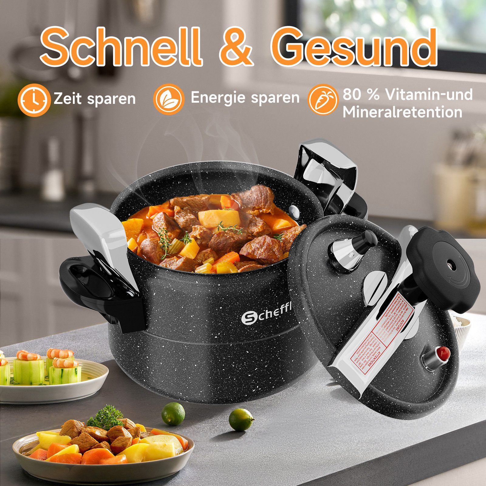 Scheffler Schnellkochtopf Dampfkochtopf Induktion, für alle Herdarten geeignet, Aluminium (3L/7L/11L/11L/15L, schnellkochtopf), Induktion