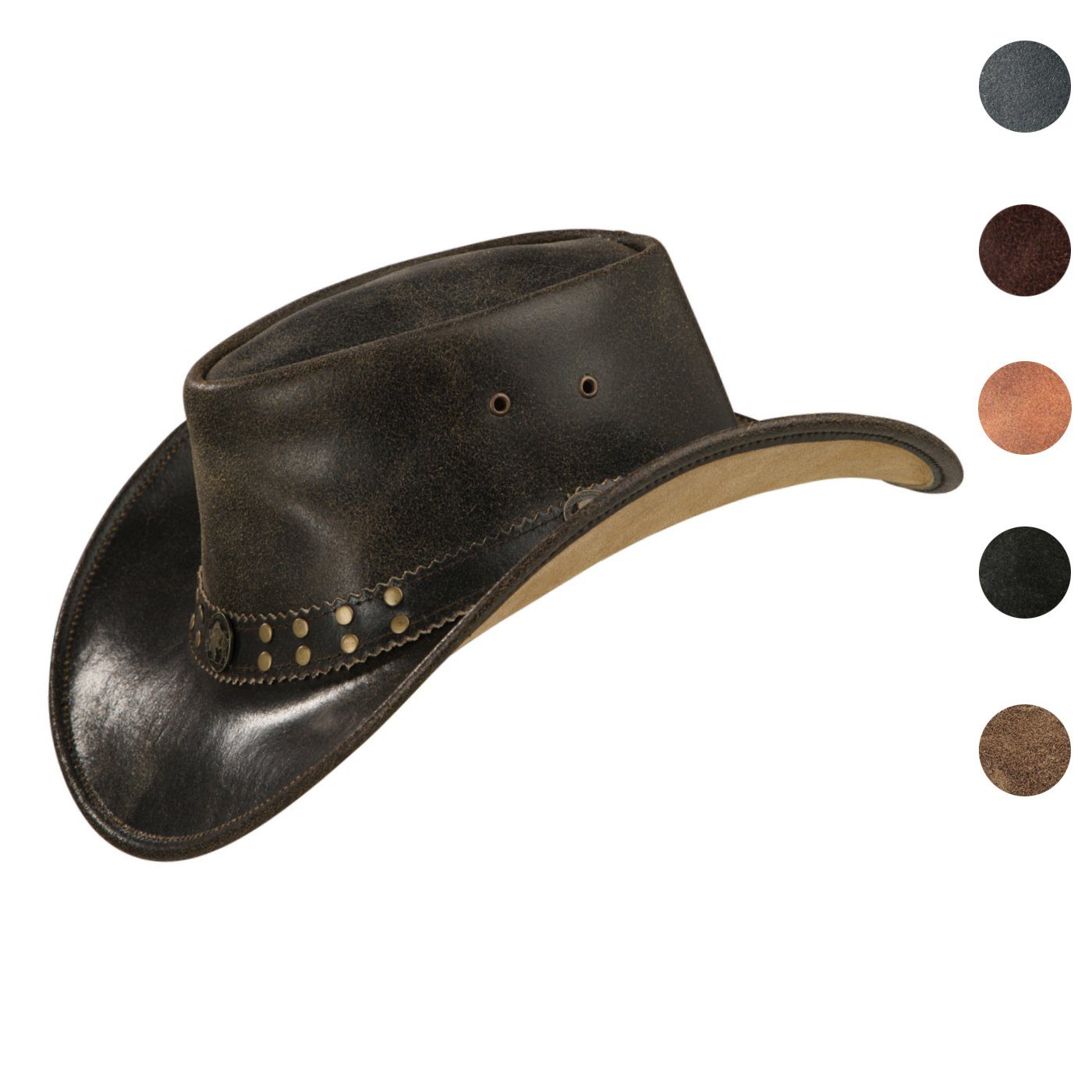 BLACK FOREST FOX Cowboyhut BUFFALO BILL Herren Damen Western Cowboy Leder Hut Dark Brown Größe M