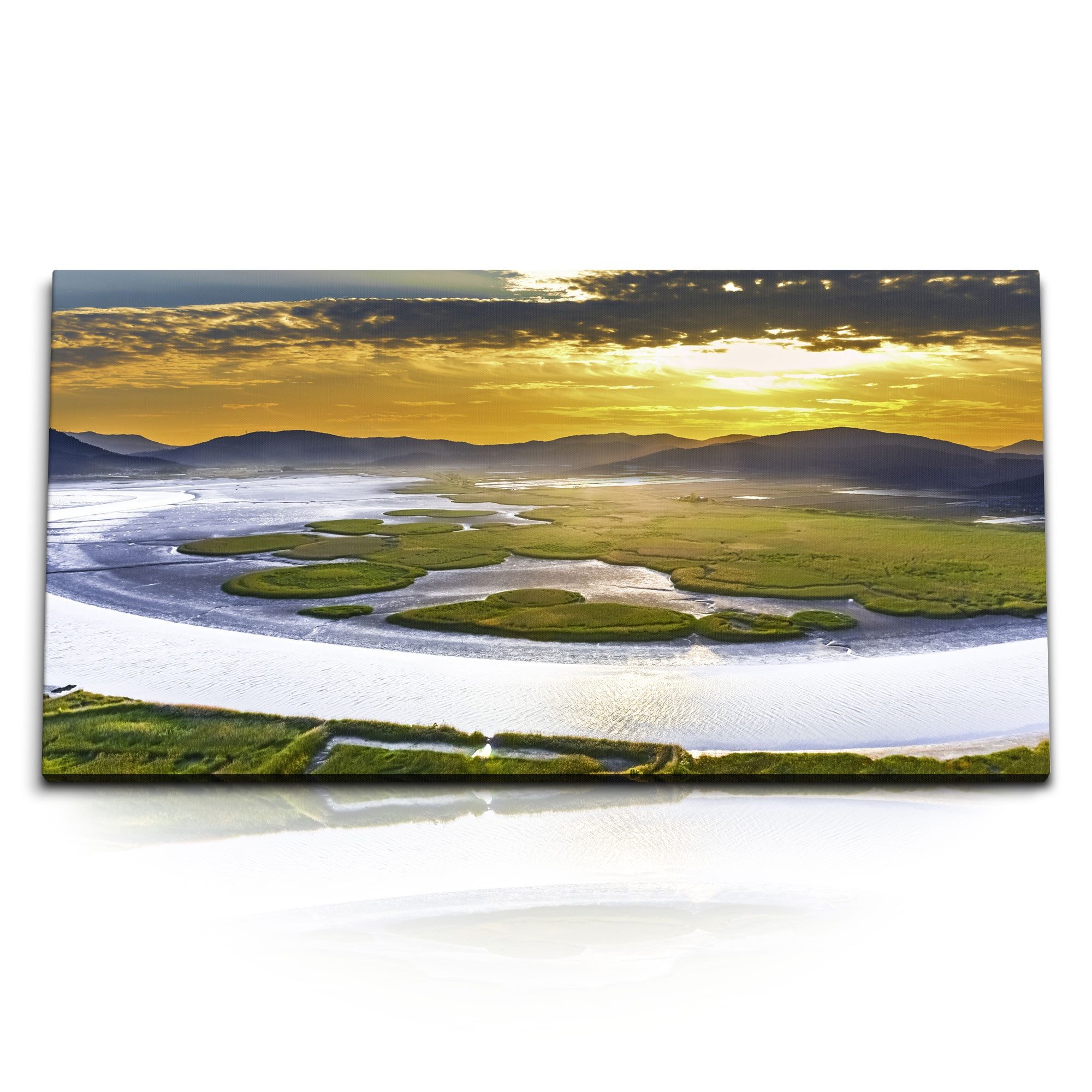 Sinus Art Leinwandbild Kunstdruck Bilder 120x60cm Bucht von Suncheon Süd Korea Sonnenuntergan, (1 St)