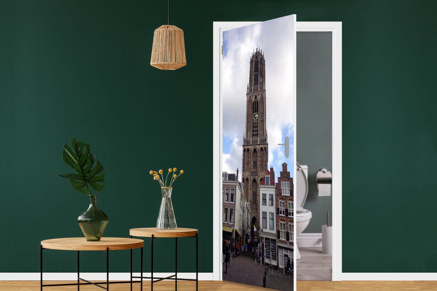 Türtapete für bedruckt, Matt, Domturm - (1 - cm Tür, St), 75x205 Utrecht Türaufkleber, Wolken, Fototapete MuchoWow