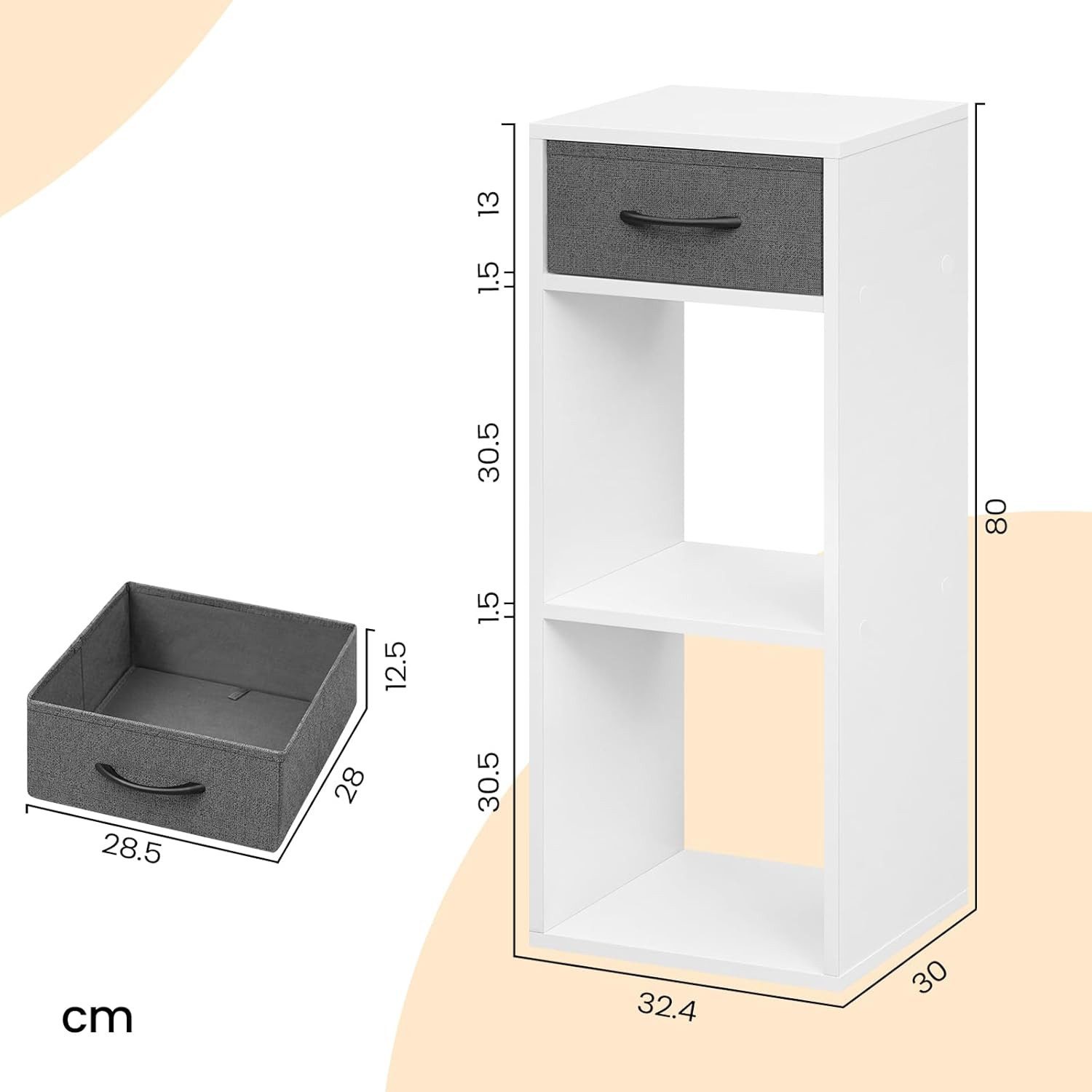 Woltu Bücherregal, mit 1 Stoffschublade 2 Würfeln, offenes Regal 32,4x80x30 cm