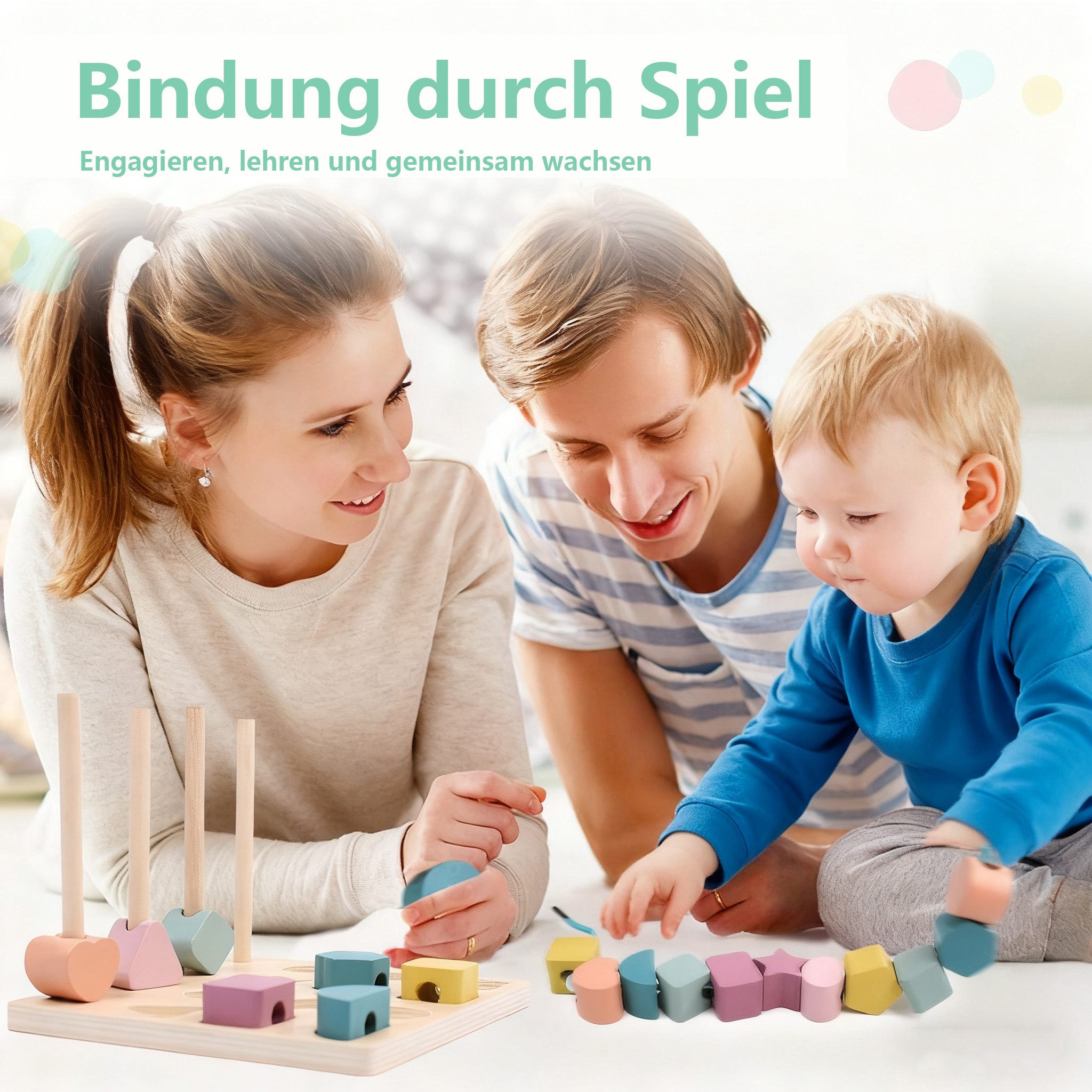 CLTYQ Lernspielzeug Montessori Spielzeug Holz Sortier & Stapelspielzeug,Fädelspiel, Bausteine Sortierspielv - Lernspielzeug für Kleinkinder