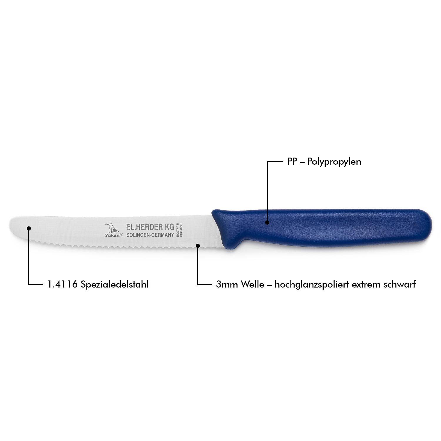 Landshop24 Brötchenmesser Brotmesser Tomatenmesser Tafelmesser 4er Set blau, Edelstahl (Spezialstahl 1.4116) konisch geschliffen – Bild 4 von 5