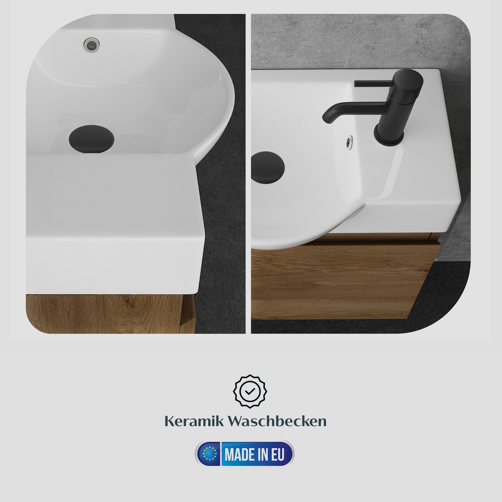 Alpenberger Waschtisch Gäste WC Waschbecken mit Unterschrank Klein, Waschplatz 55 cm hängend (Gäste WC Möbel Vormontiert, Waschtisch mit Unterschrank mit Softcl – Bild 5 von 5