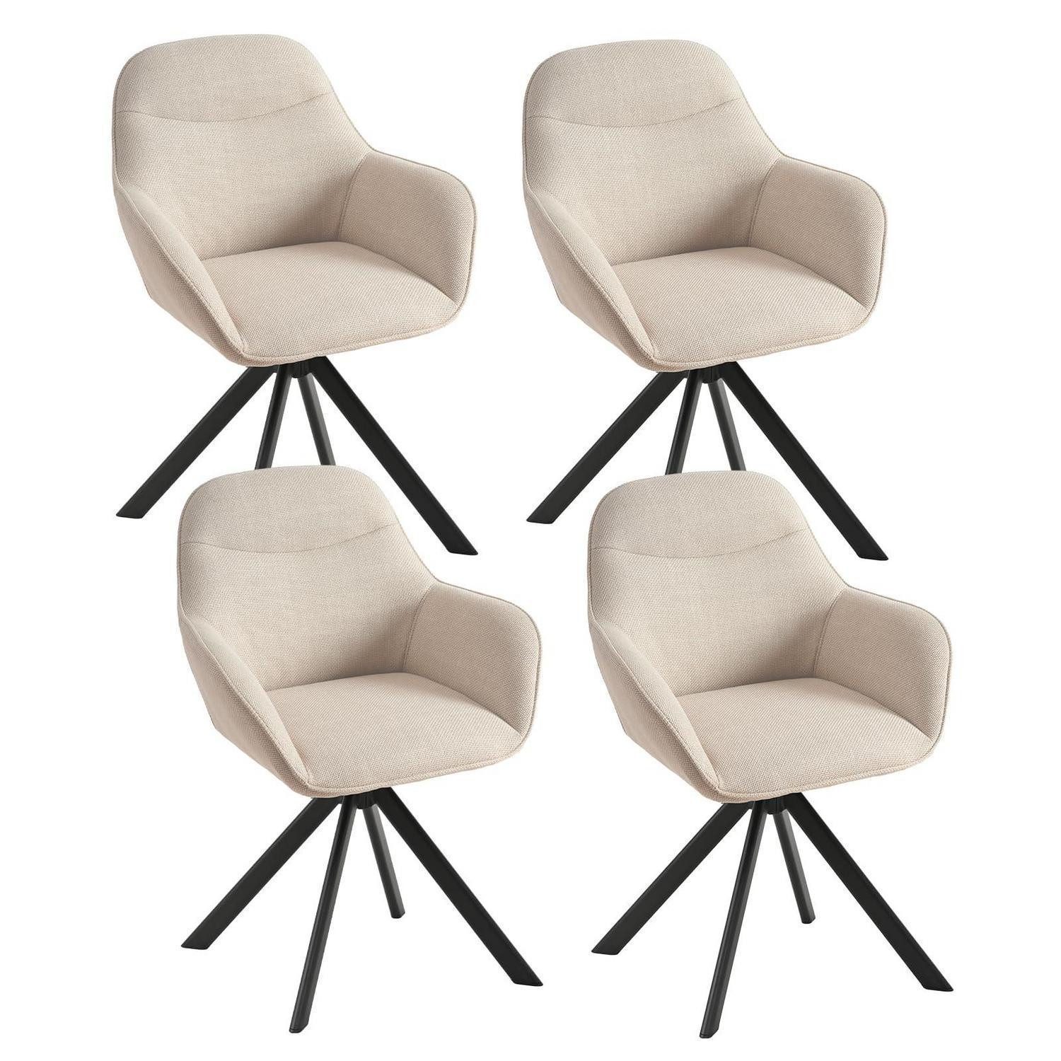 LuxusKollektion Esszimmerstuhl Esszimmerstühle drehbar 360 Polsterstuhl Armlehnen Leinen 4er Beige (4 St)