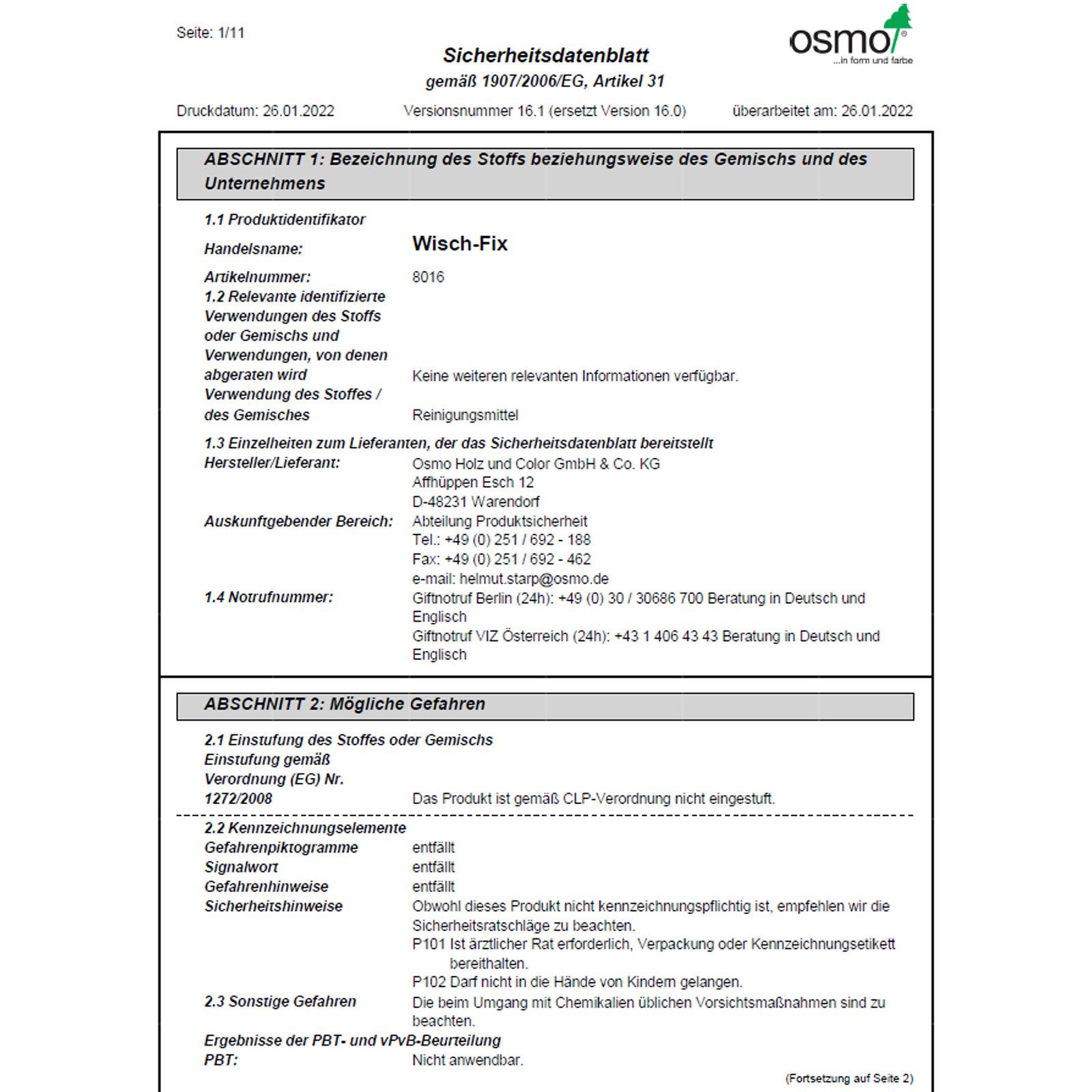 osmo Wisch - Fix 1 LTR Holzreiniger