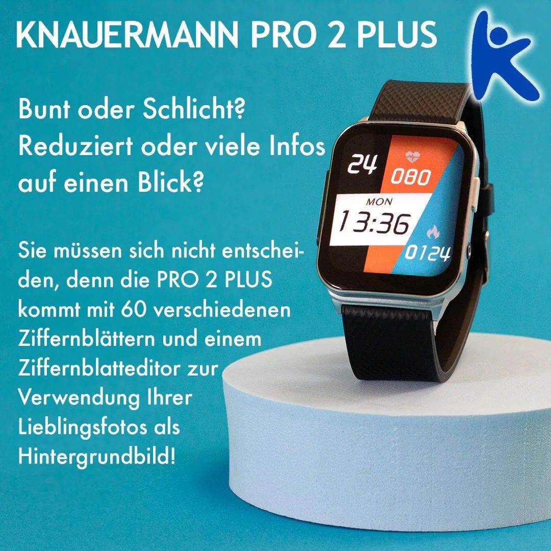 Knauermann Plus Smartwatch inkl. (1,83 silber 2 Pro Silber-Metallarmband Schnell-Ladekabel | Silber Metallarmband Zoll), (2023)