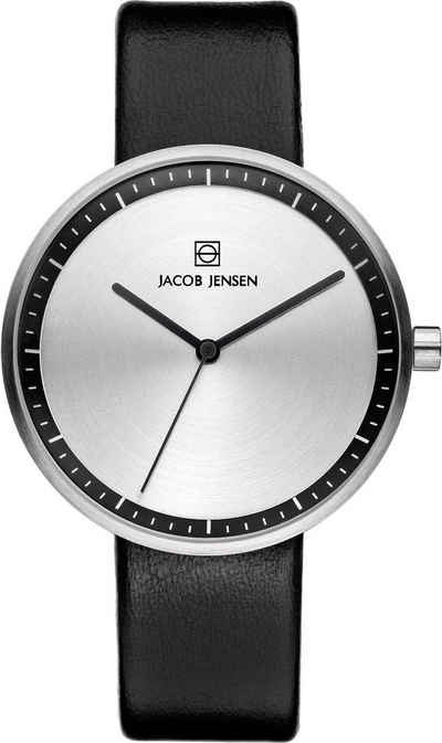 Jacob Jensen Quarzuhr Damenuhr Lederband Годинникиdesign Stahl ⌀36mm STATA, farbiger Sekundenzeiger