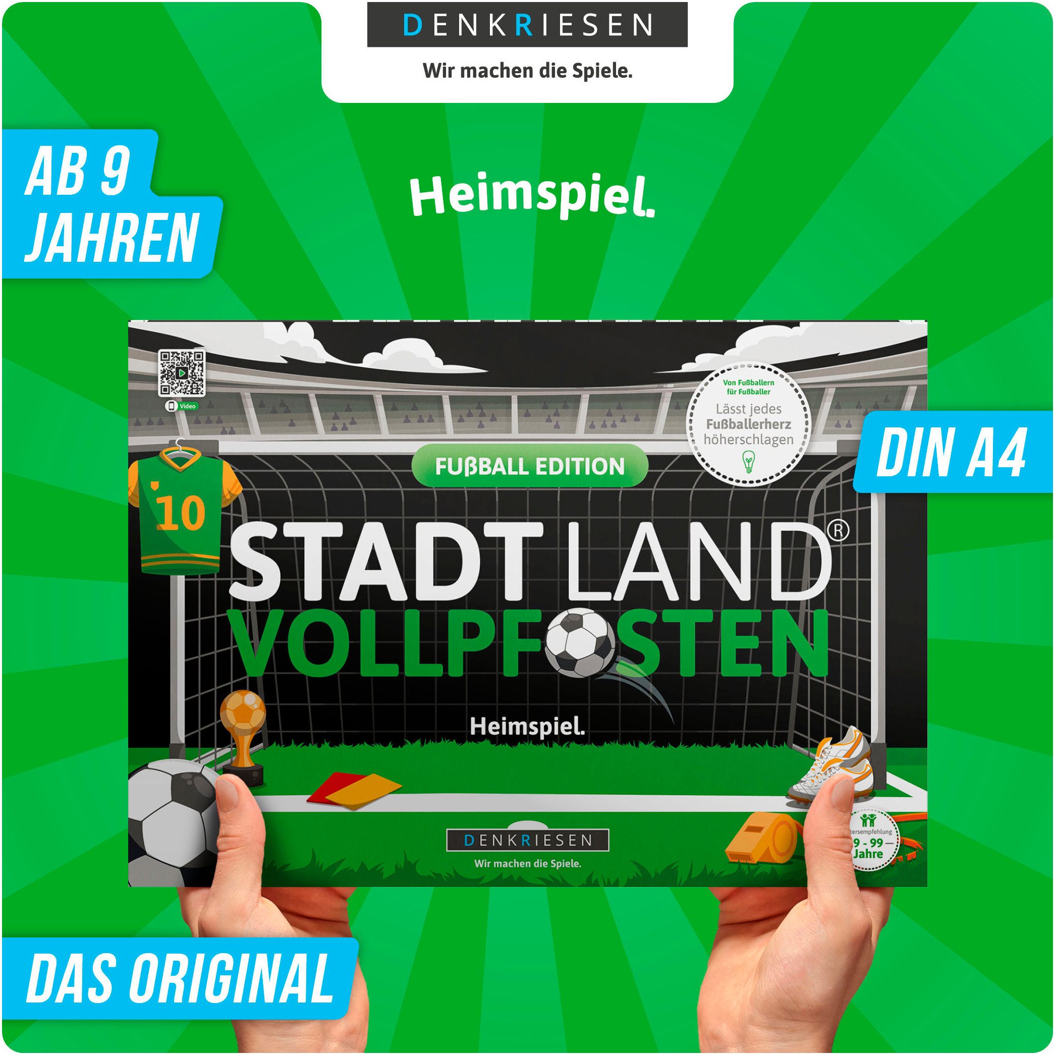 Denkriesen Spiel Stadt Land Vollpfosten® Fußball Edition "Heimspiel.", Familienspiel, Spielblock; Made in Germany