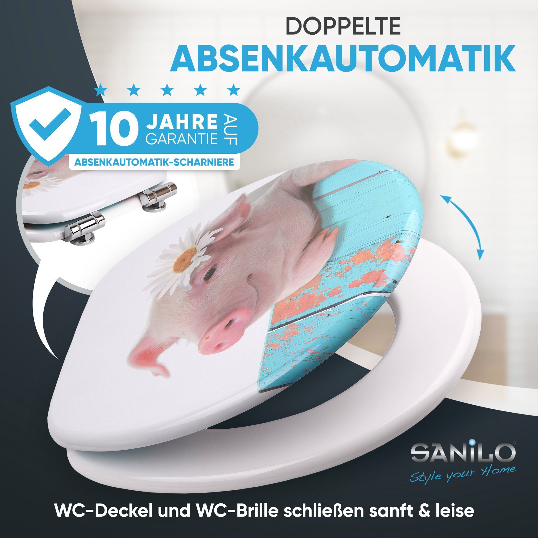 Sanilo WC-Sitz Schwein mit Absenkautomatik, Toilettendeckel direkt vom Hersteller, hochwertig & moderner Klodeckel mit Motiv, universell, leichte Montage – Bild 3 von 5