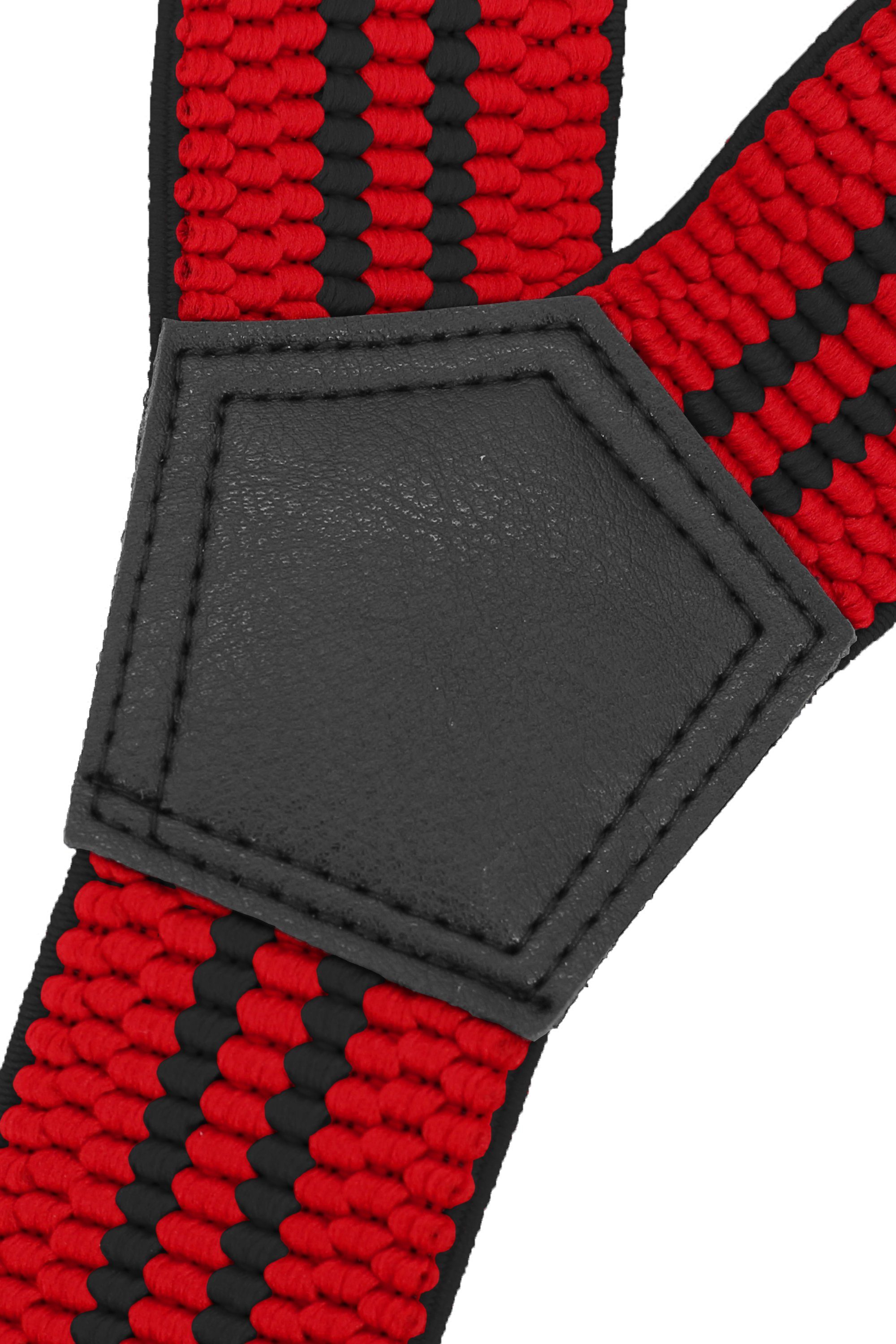 extra mit Rot Rot schwarzen Y-Design Hosenträger 4cm (schwarze Streifen Breites Clipverschluss, mit Fabio Farini starken Streifen) verstellbar