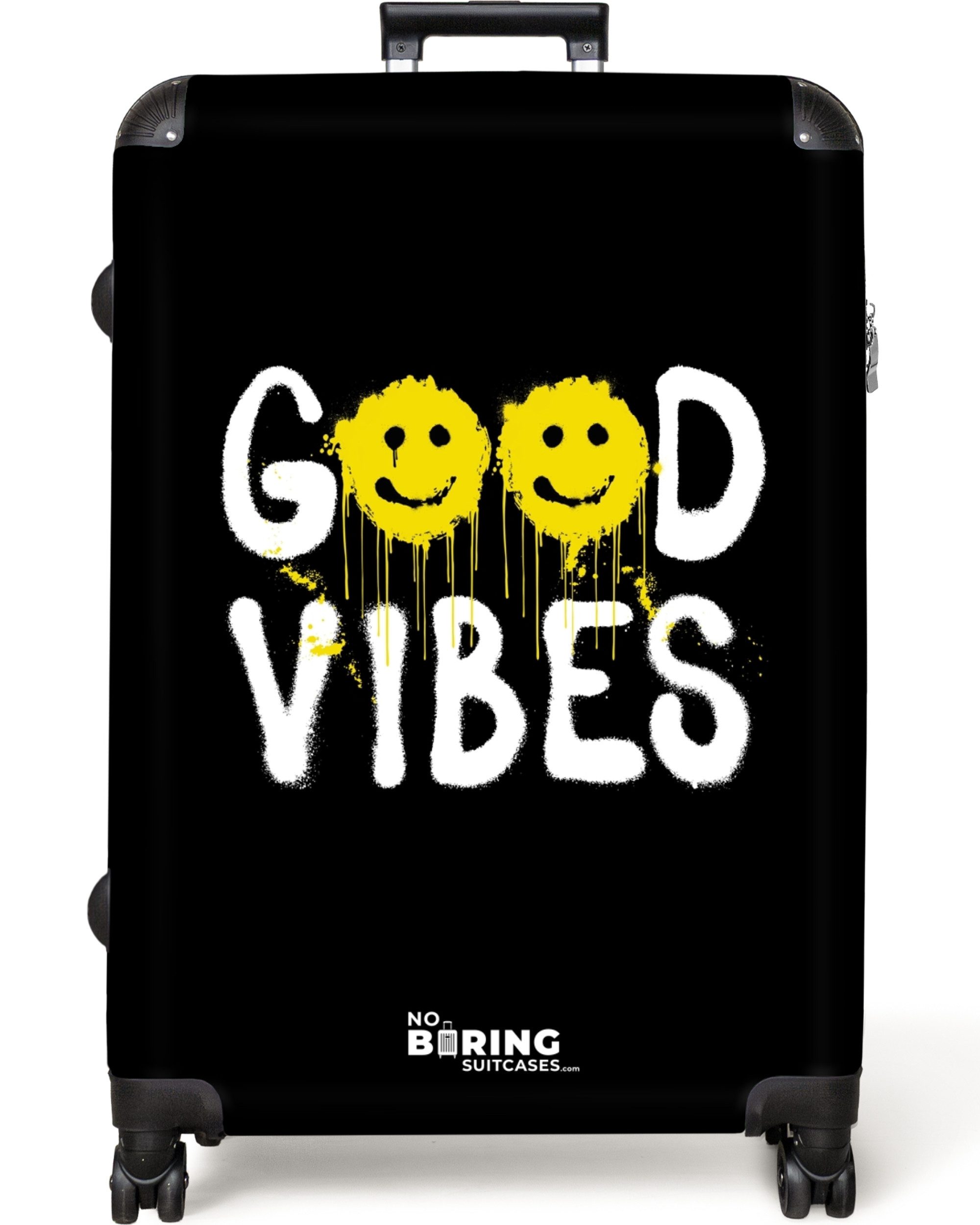 NoBoringSuitcases.com© Hartschalen-Trolley Zitat "Good Vibes" als günstig online kaufen