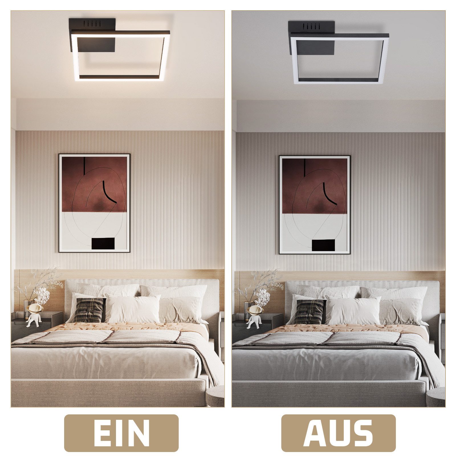 Nettlife LED Deckenleuchte Schwarz Eckig 12/20/24W Warmweiß Küchenlampe Schlafzimmer, LED fest integriert, Modern Esszimmerlampe für Wohnzimmer Kinderzimmer Flur Büro