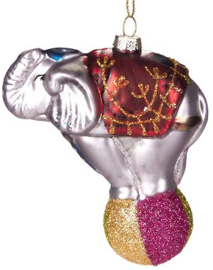 BRUBAKER Christbaumschmuck Kunstvolle Weihnachtskugel Zirkuselefant auf Ball, mundgeblasene Weihnachtsdekoration aus Glas, handbemalt - 11 cm
