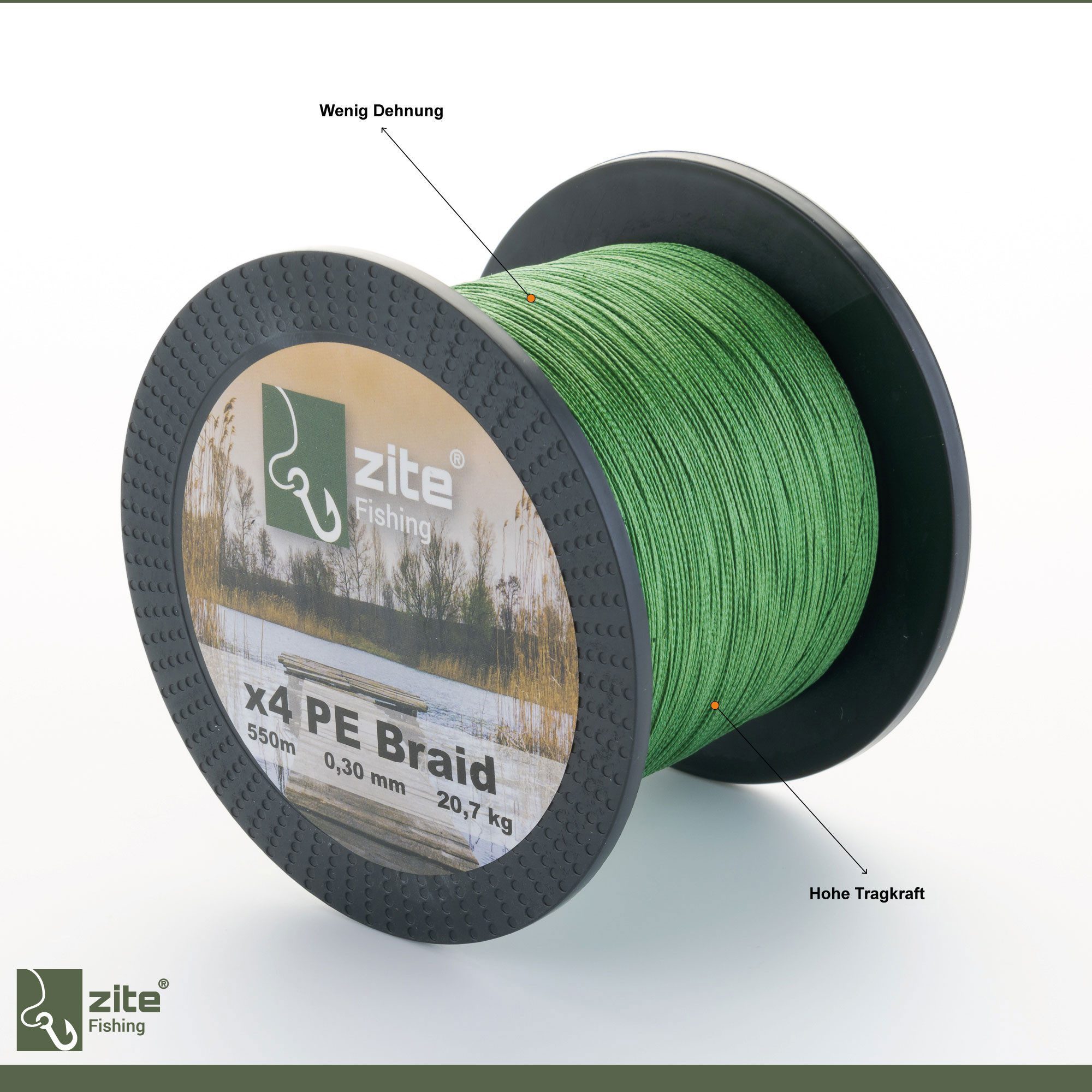 Zite Angelschnur 4x geflochten - 0,14-0,30 mm Angelsehne - 550m - 6,8-20,7 kg Tragkraft
