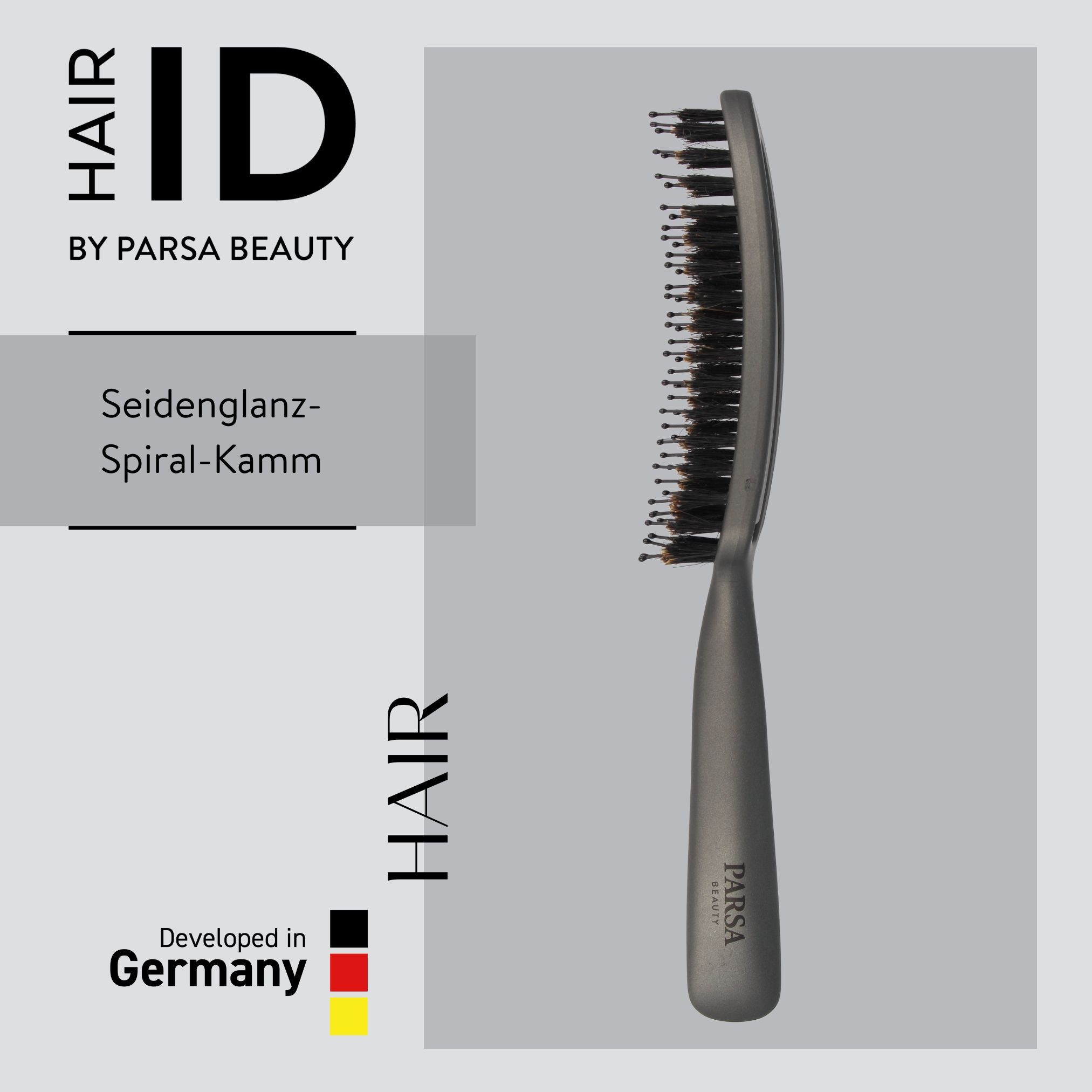 PARSA Beauty Haarkamm Hair ID Seidenglanz Spiralkamm mit Seidenprotein & Naturborsten