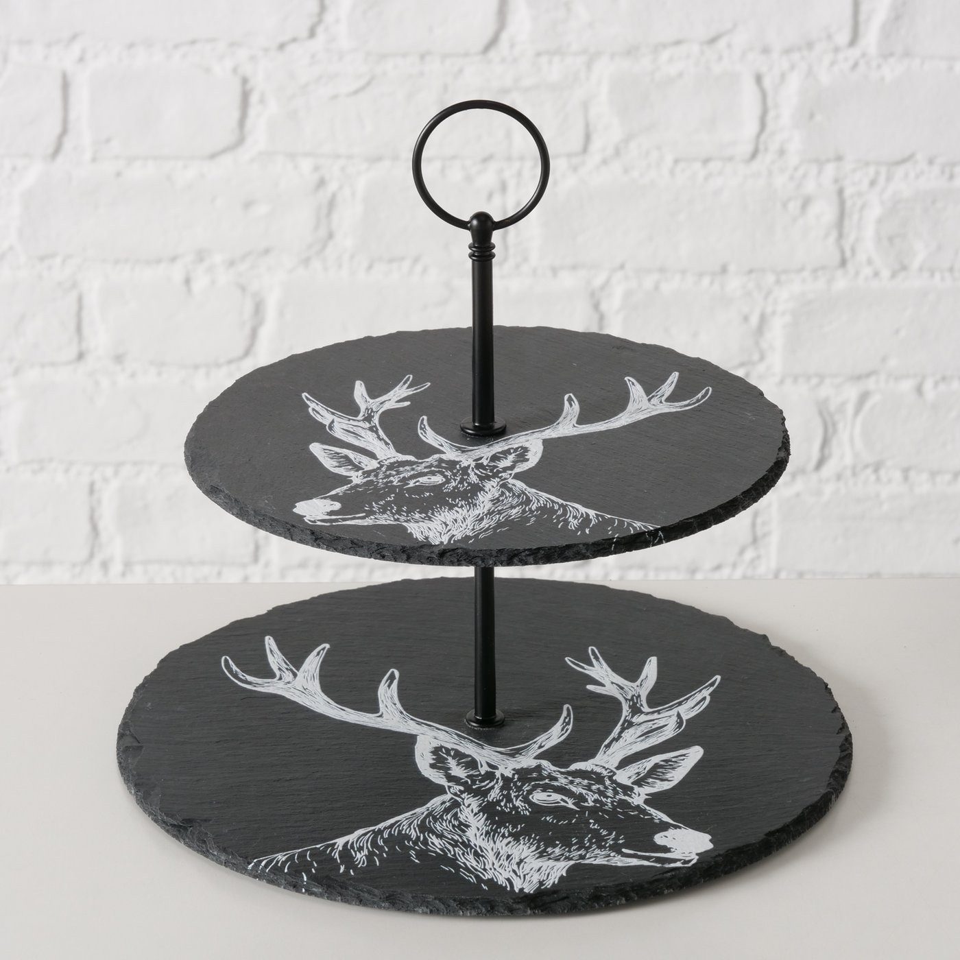 BOLTZE Etagere Etagere aus Schiefer St.Moritz, Landhaus-stil mit Hirsch Aspen-chic, wunderschön bedruckt