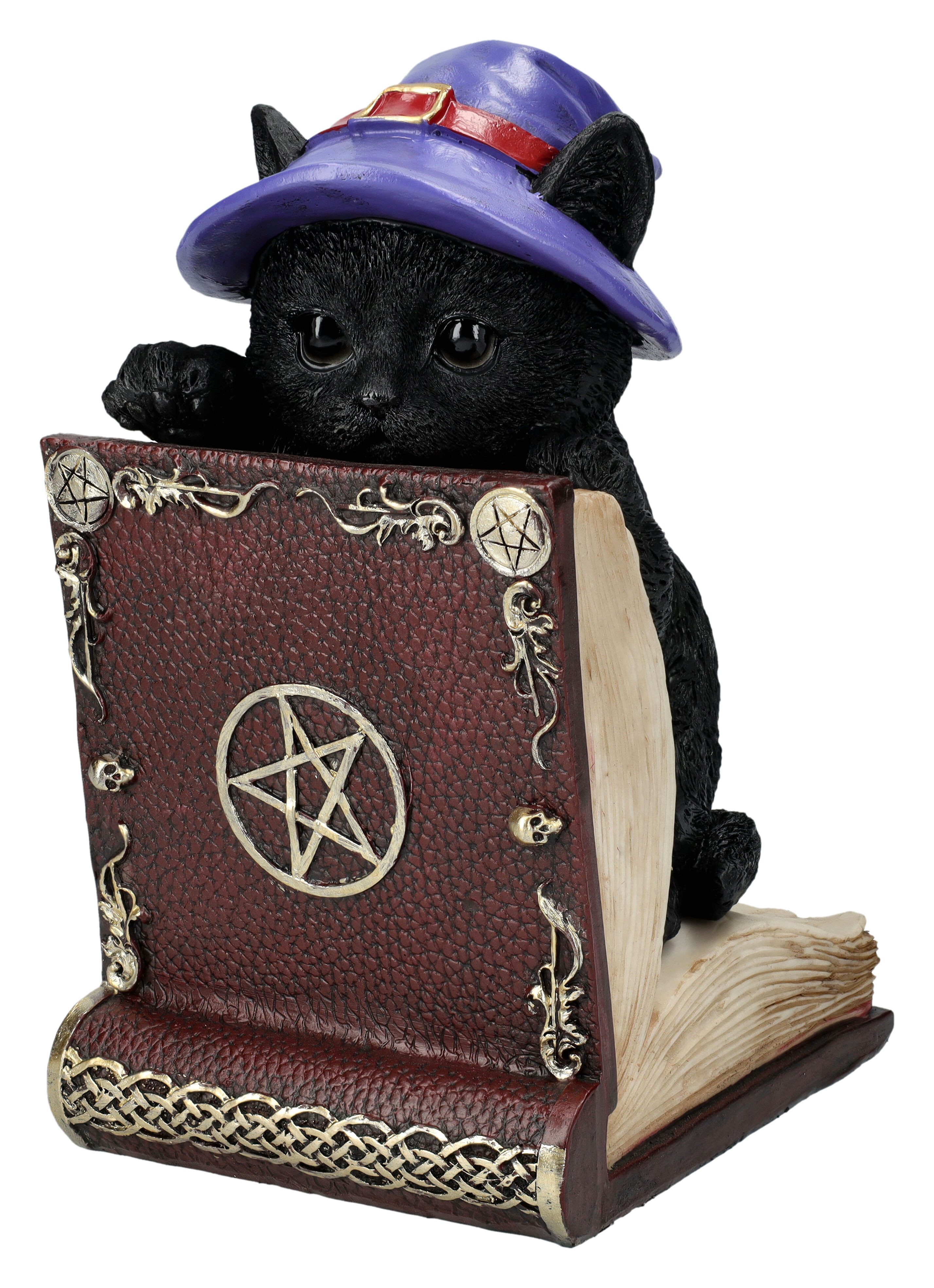 Figuren Shop GmbH Buchstütze Buchstütze - Katzenfigur Peek-a-Boo - Buchhalter Fantasy Dekofigur Kat (1 St)