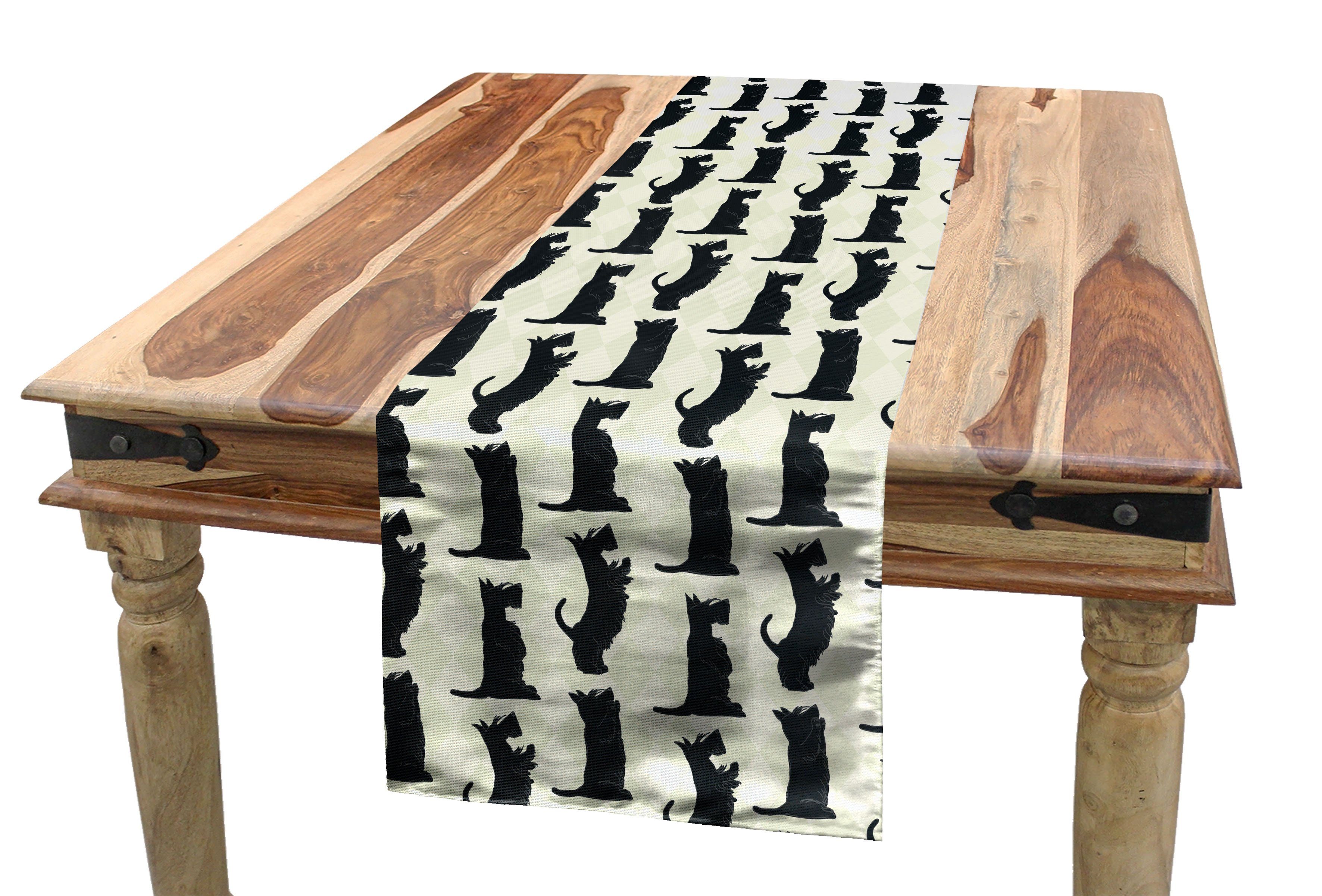 Abakuhaus Tischläufer Esszimmer Küche Rechteckiger Dekorativer Tischläufer, Scottie Dog Checkered Rhombus-Motiv