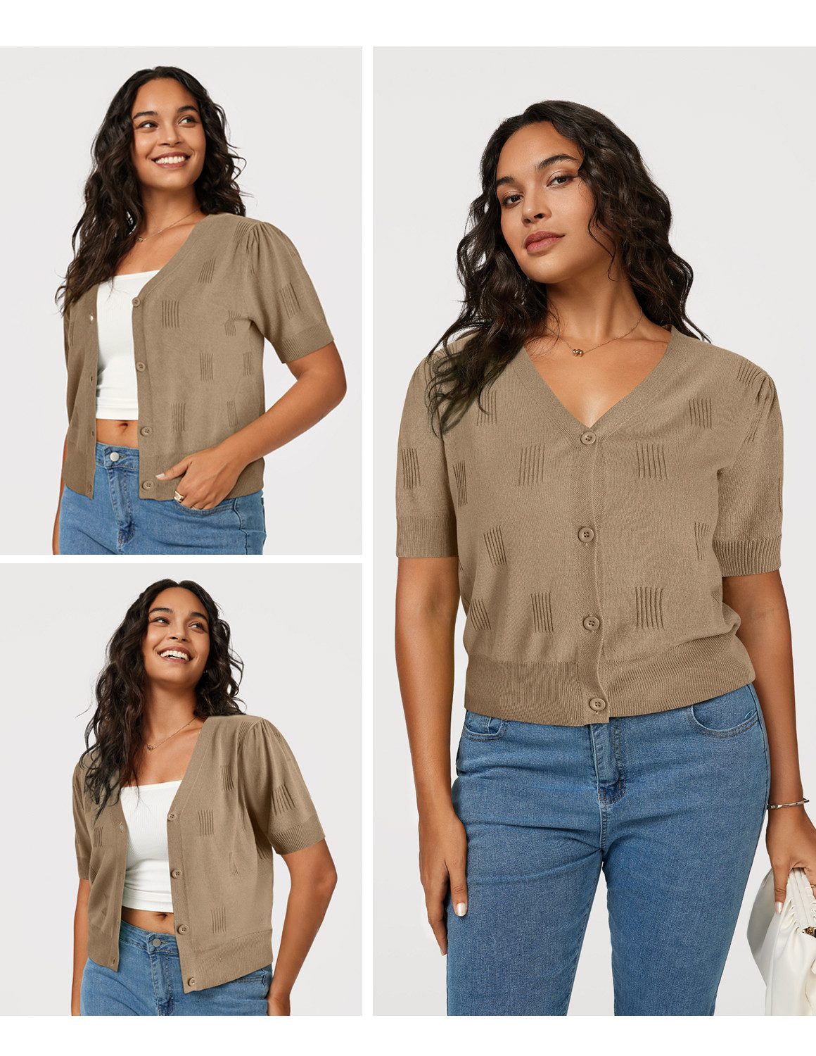 Arach&Cloz T-Shirt Damen Strickjacke kurzärmelig leicht V-Shirt für den Som günstig online kaufen