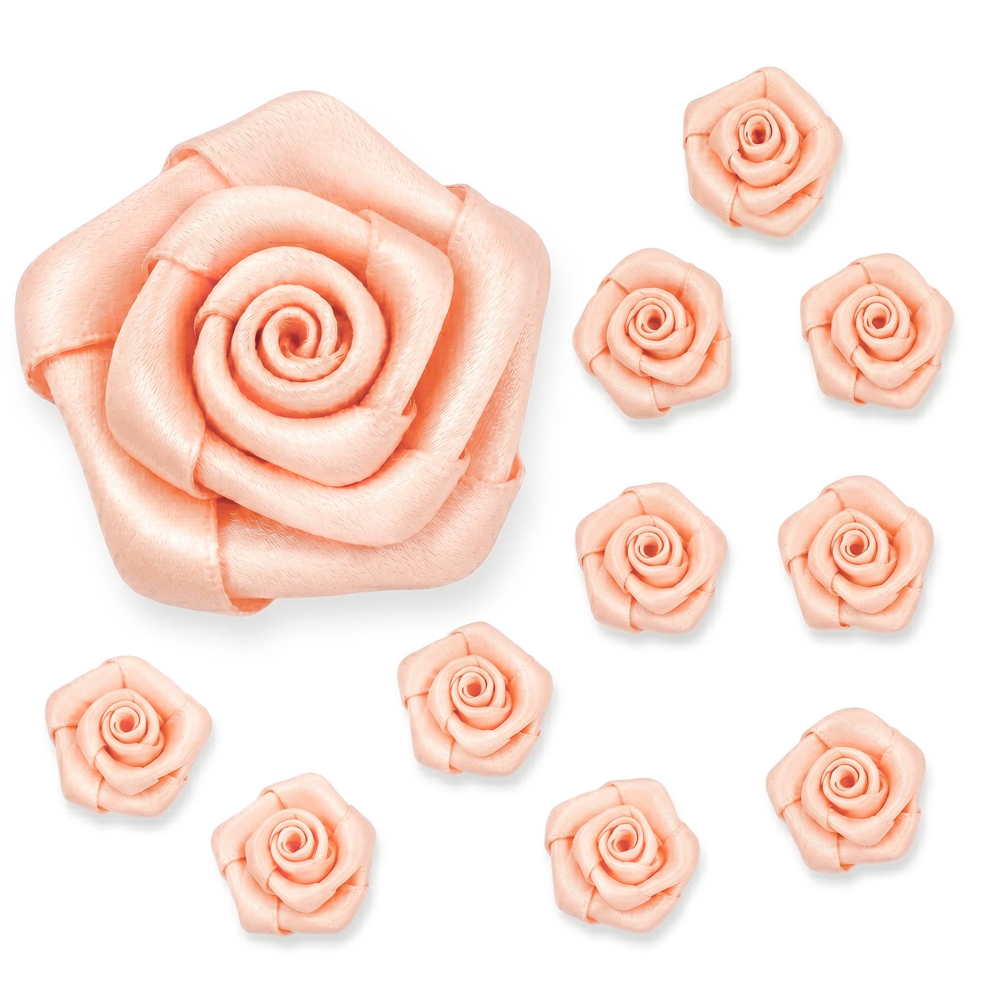 Creativery Streudeko, Satinrosen 3cm zum Basteln & Aufnähen 10 Stück Apricot