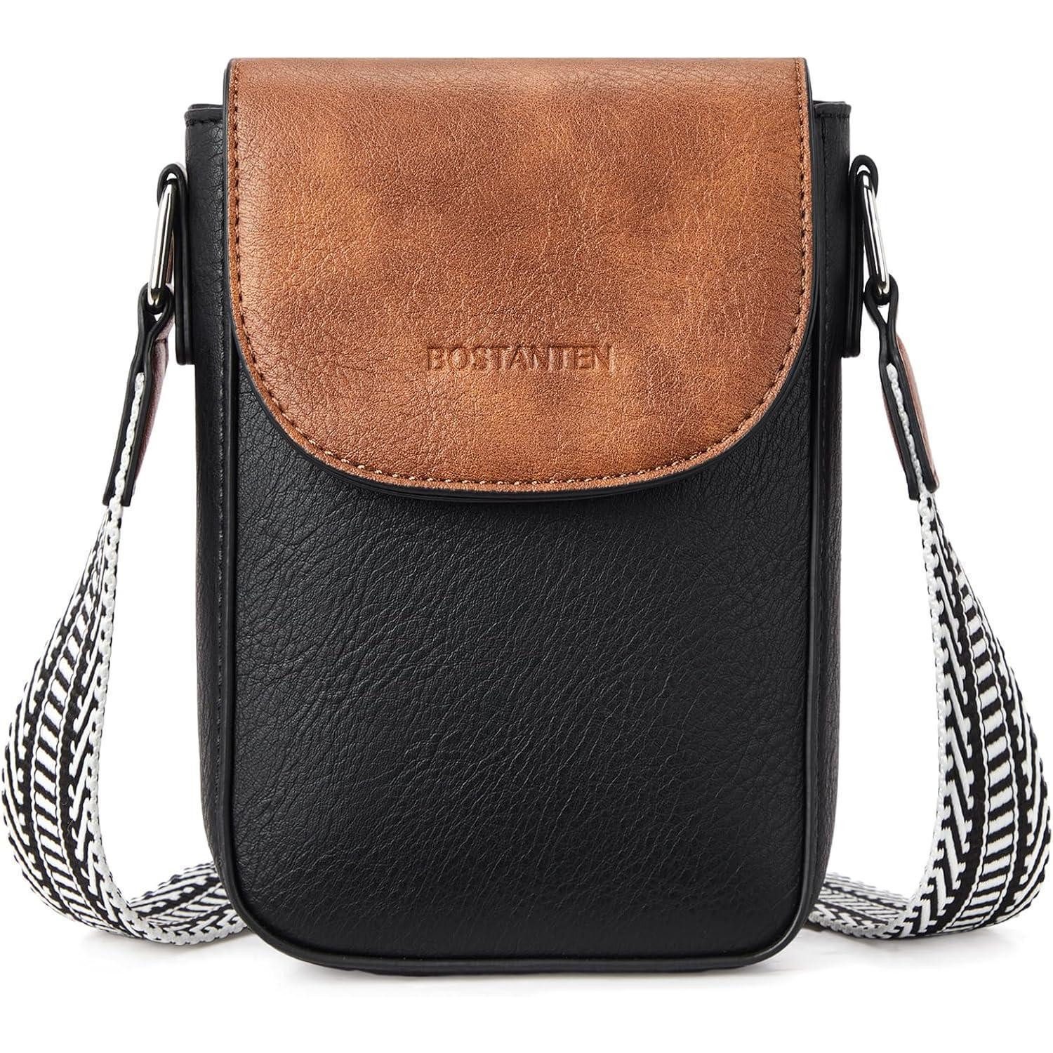 LuxusKollektion Smartphonetasche Handy Umhängetasche Damen Leder Handytasche Schwarz Braun