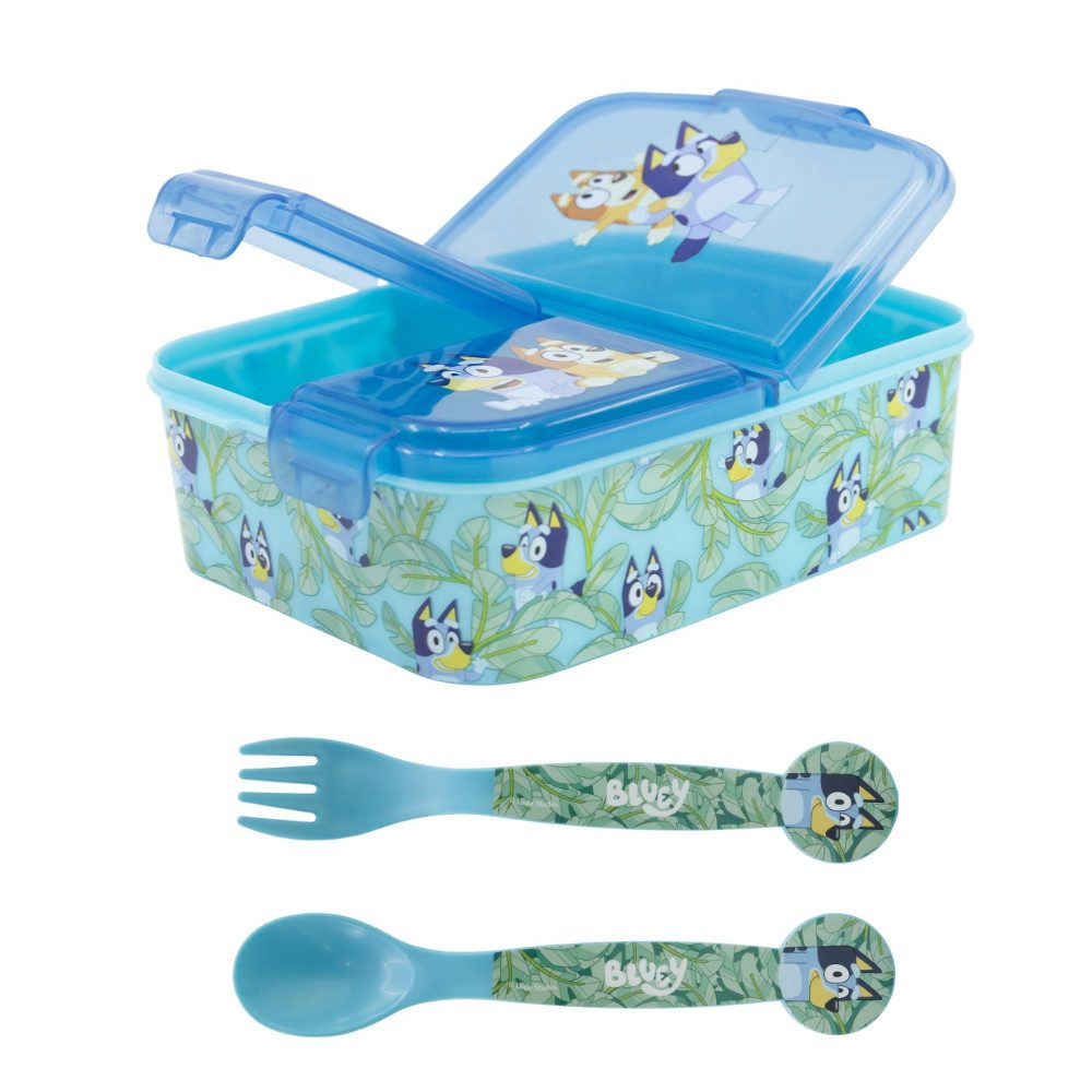 Bluey Lunchbox Disney Bluey Bingo Kinder 3 teiliges Set 3 Kammer Brotdose Besteck, (3-tlg)