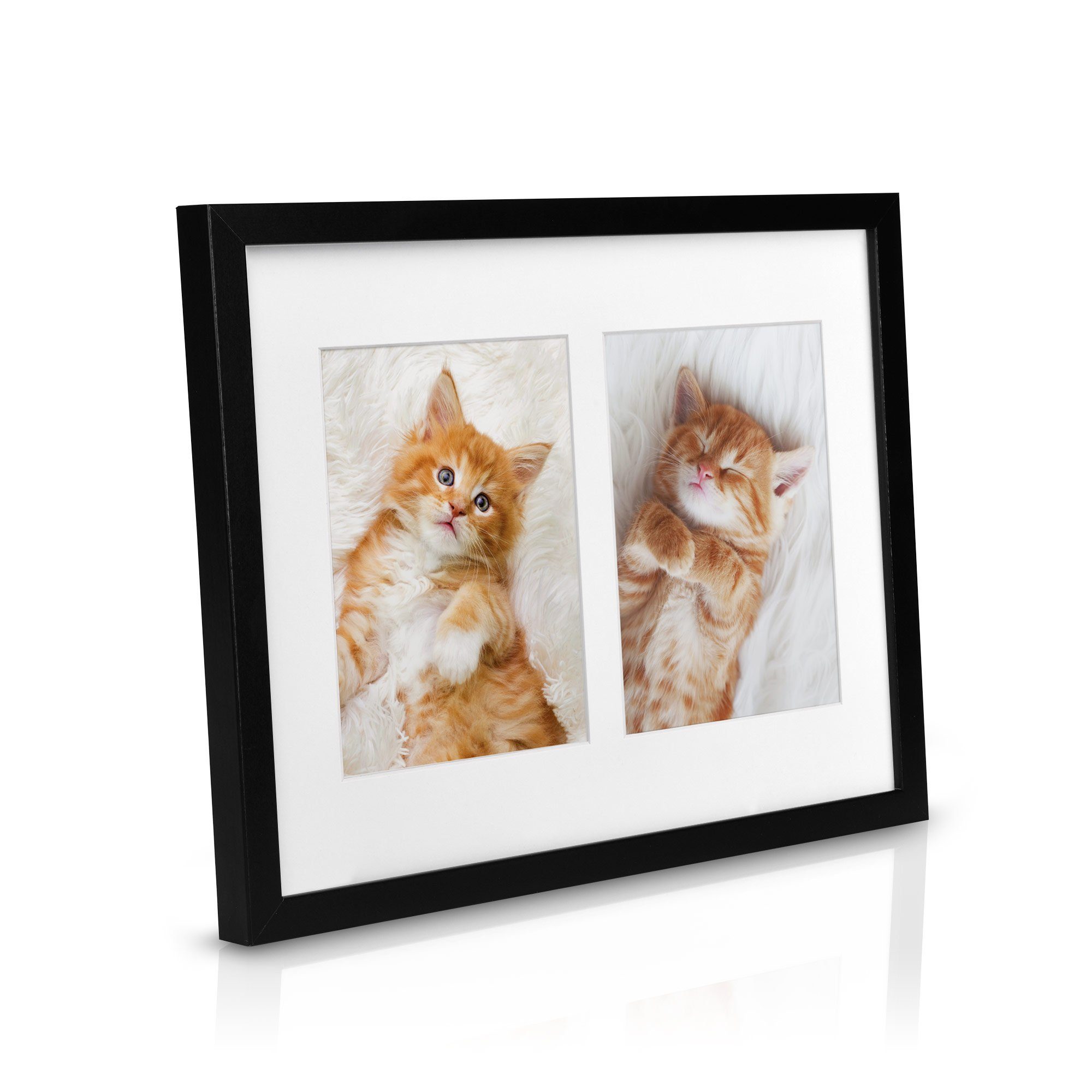 bomoe Bilderrahmen Bilderrahmen Galeria für 2 Fotos, 9x13cm, Schwarz, Kunststoffglas, Metall-Aufhängung & Passepartout Multirahmen Holz