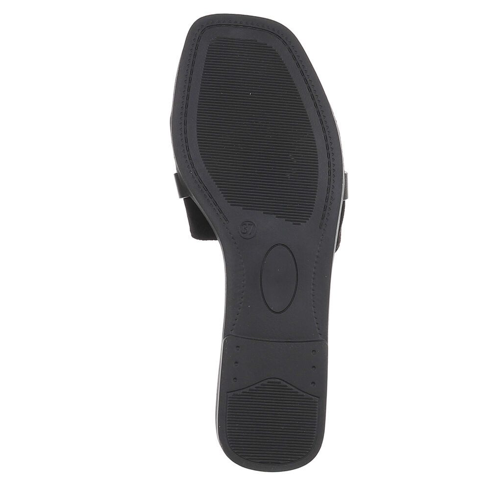 Ital-Design Damen Pantolette mit Metall-Detail und flachem Fußbett Pantolette (91742334) Blockabsatz Pantoletten in Schwarz