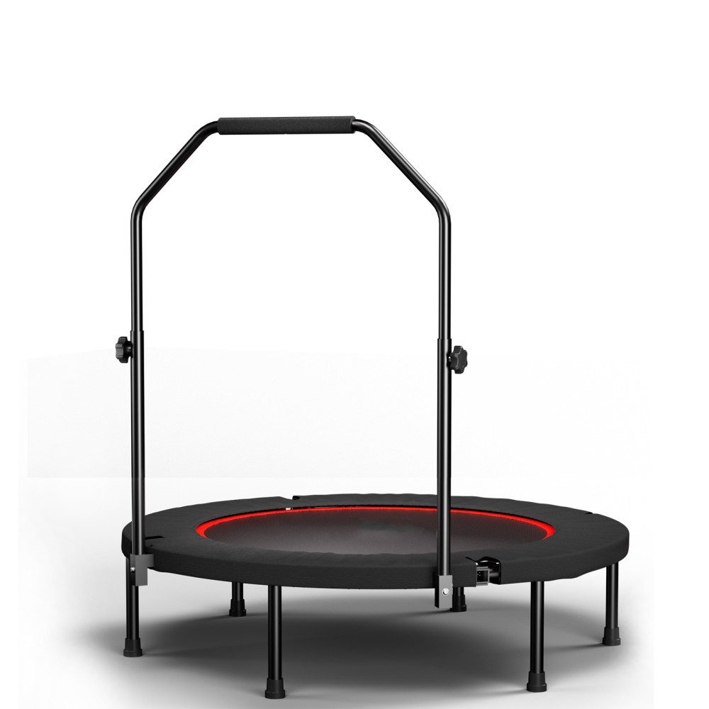 BBWL Fitnesstrampolin Fitness Trampolin klappbar mit Griff Premium Elastik leise Bungee, Ø 101 cm, Trampolin 101cm Indoor Rebounder höhenverstellbar stabil