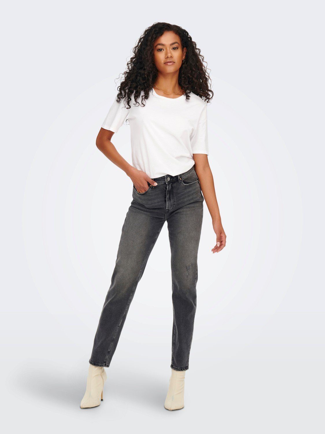 ONLY High-waist-Jeans High Waist Jeans ONLEMILY ANKLE Denim für Damen (1-tlg) Baumwolle Normal Fit unifarben wärmend Reißverschluss – Bild 3 von 5