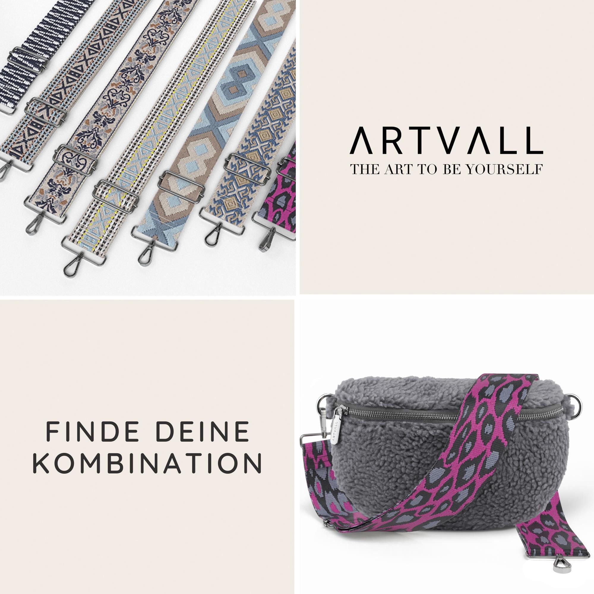 ARTVALL Umhängetasche Teddy Handtasche Damen Bag Brusttasche Stahlblau (Tasche inkl. Taschenband), Bauchtasche Teddytasche mit breitem Band Plüsch Tasche flauschig Klein