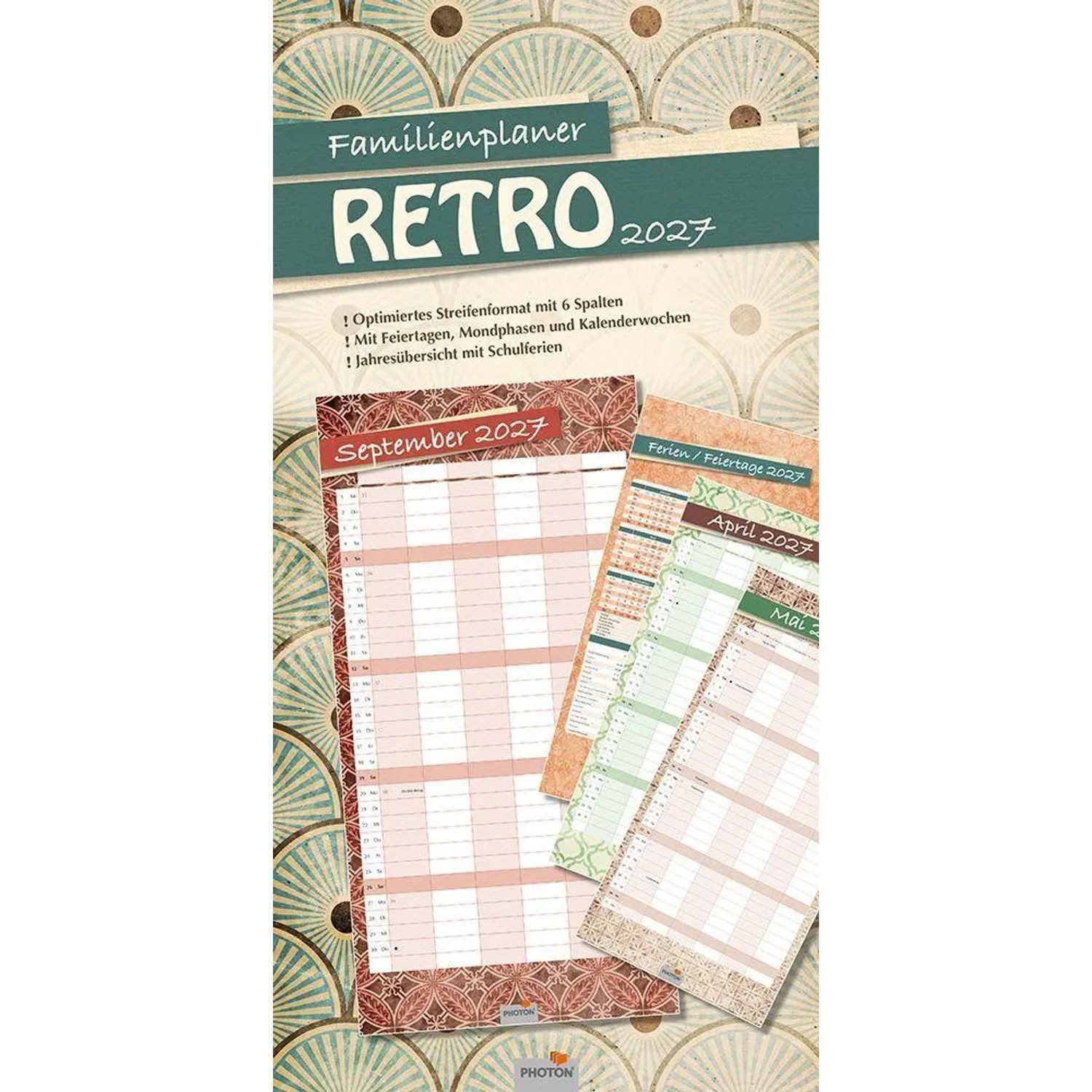 Photon Dust Wandkalender Familienplaner "RETRO" Kalender 2027