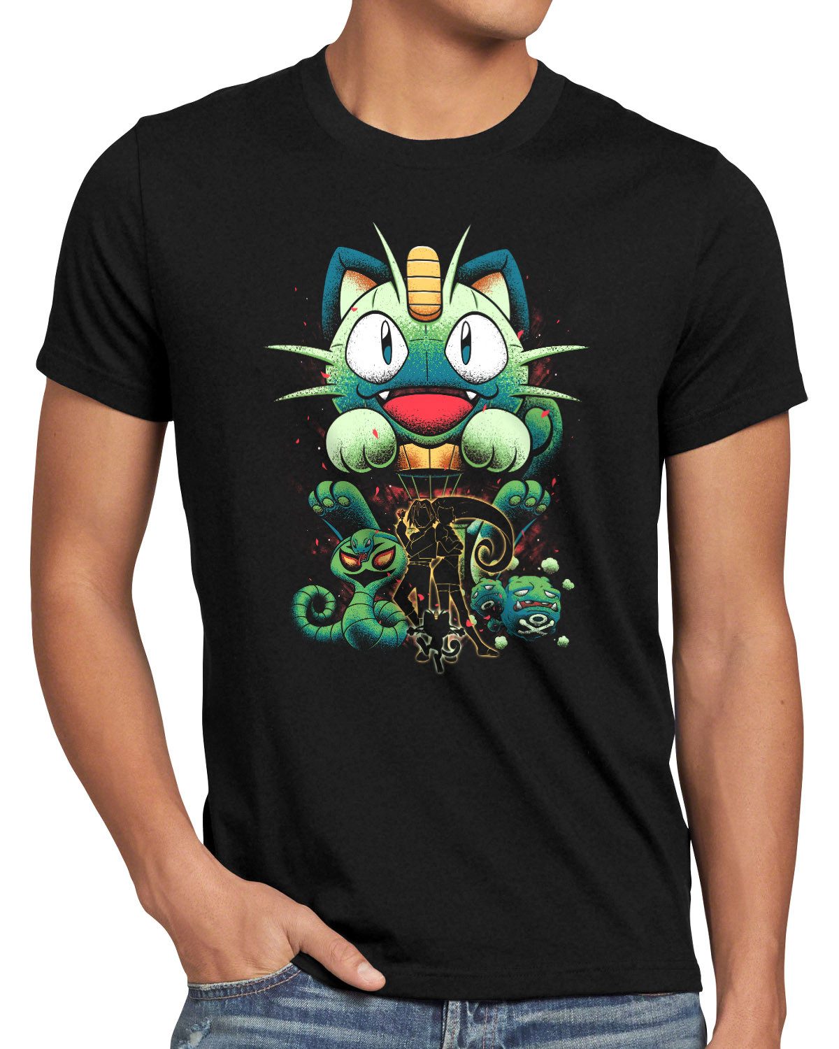 style3 T-Shirt pokemon team rocket meowth mewtu pikachu glumanda pokeball amiibo