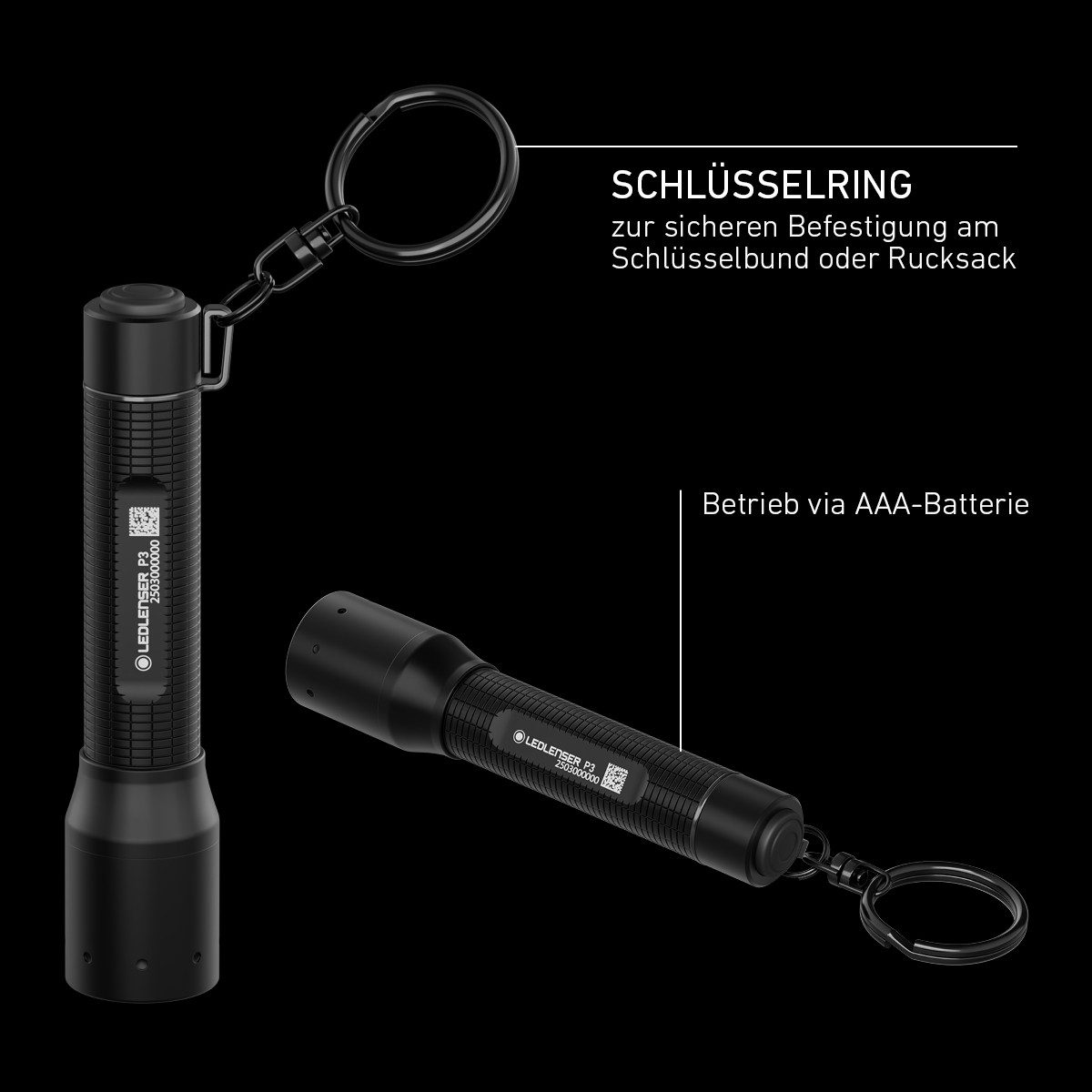 Ledlenser Taschenlampe P3, bis 130 Lumen, 110m Leuchtweite, IP54, 6,5 Std Laufzeit, Batterie