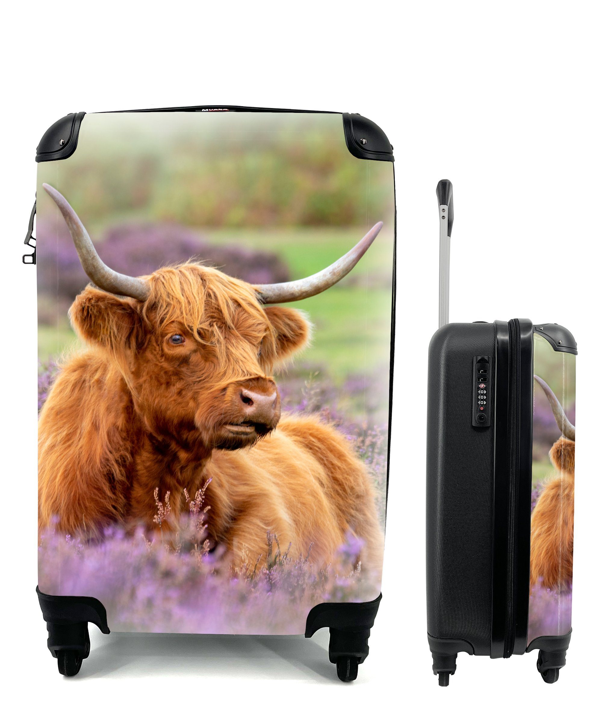 Verkauf MuchoWow Handgepäckkoffer Schottischer Highlander - Ferien, Rollen, - Reisekoffer Reisetasche für mit Braun Handgepäck rollen, 4 Trolley, Büsche