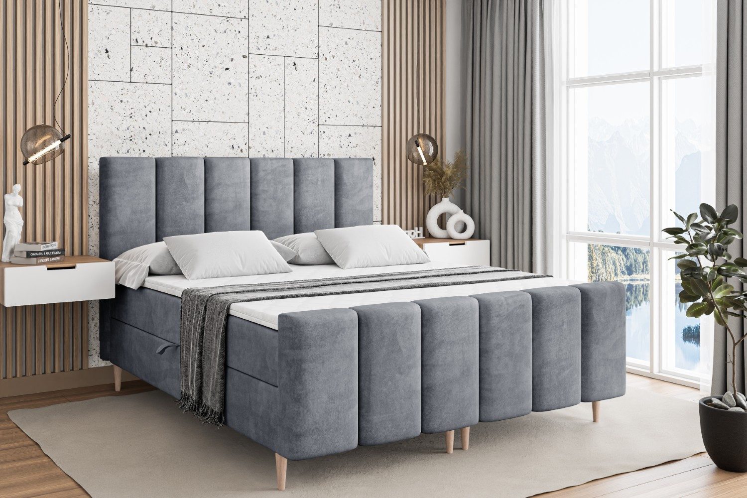 ALTDECOR Boxbett BOXI1-F-Z (Multipocket-Matratze H4, H3 Matratze Bonellfederung, Topper, Kopfteil)
