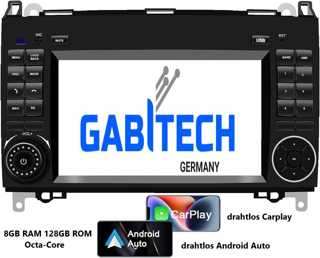 GABITECH Autoradio GPS Navi Mercedes Benz A B Klasse W169 Sprinter, Vito, Viano Autoradio (Android 13, Drahtlos Carplay und Android Auto)