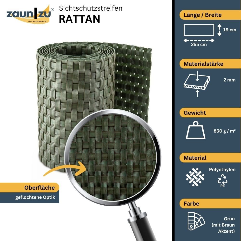 zaunzu Sichtschutzstreifen Rattan Einzelstreifen für Doppelstabmatten günstig online kaufen