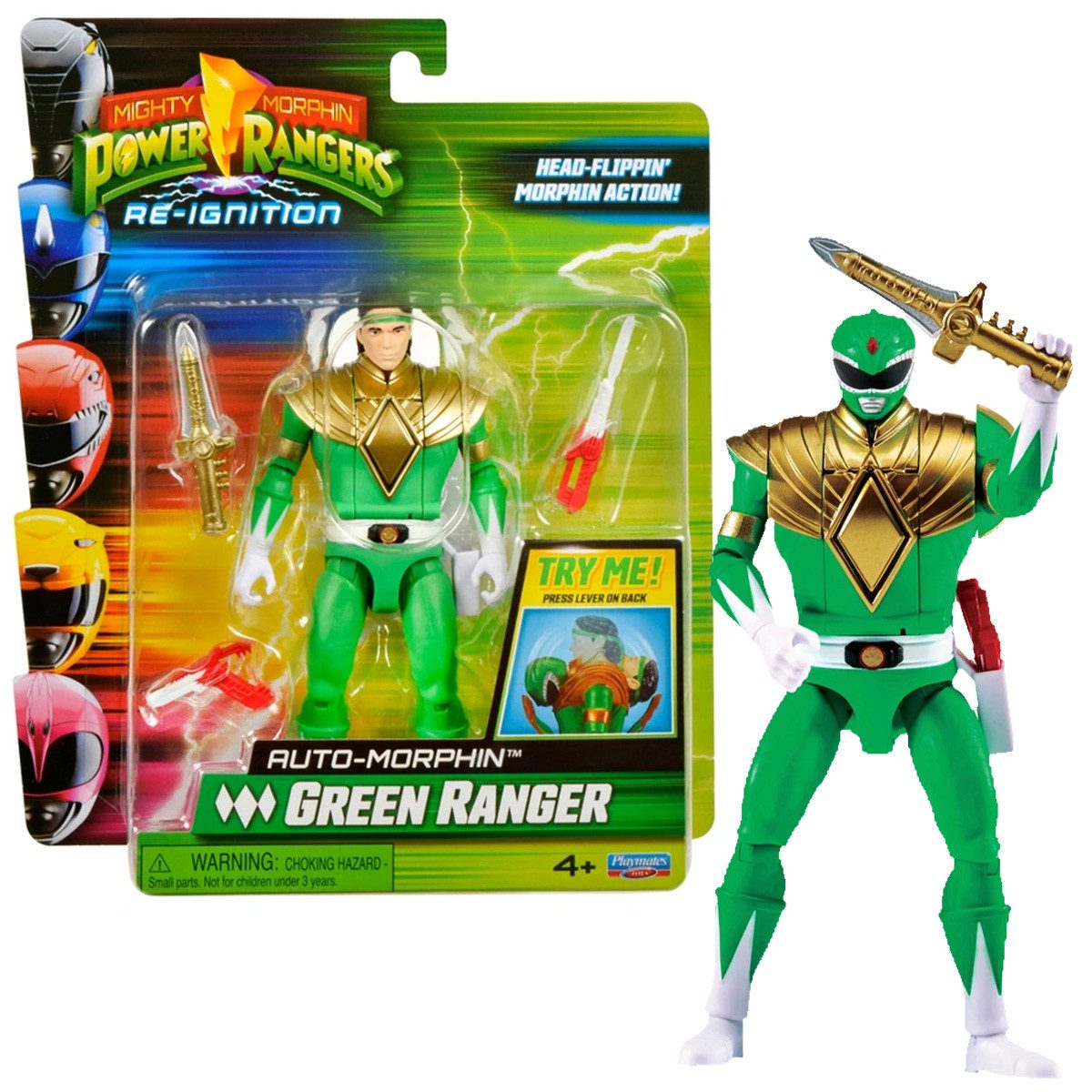 Playmates Toys Actionfigur Mighty Morphin Power Rangers Auto-Morphin Figur, Verwandlungsfunktion, Bewegliche Gelenke, Umfangreiches Zubehör