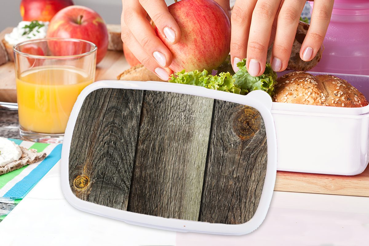 MuchoWow Lunchbox Rost - Brotdose, - und Erwachsene, Brotbox für für Mädchen Kinder Regal (2-tlg), Kunststoff, Holz weiß - Industriell, Jungs und