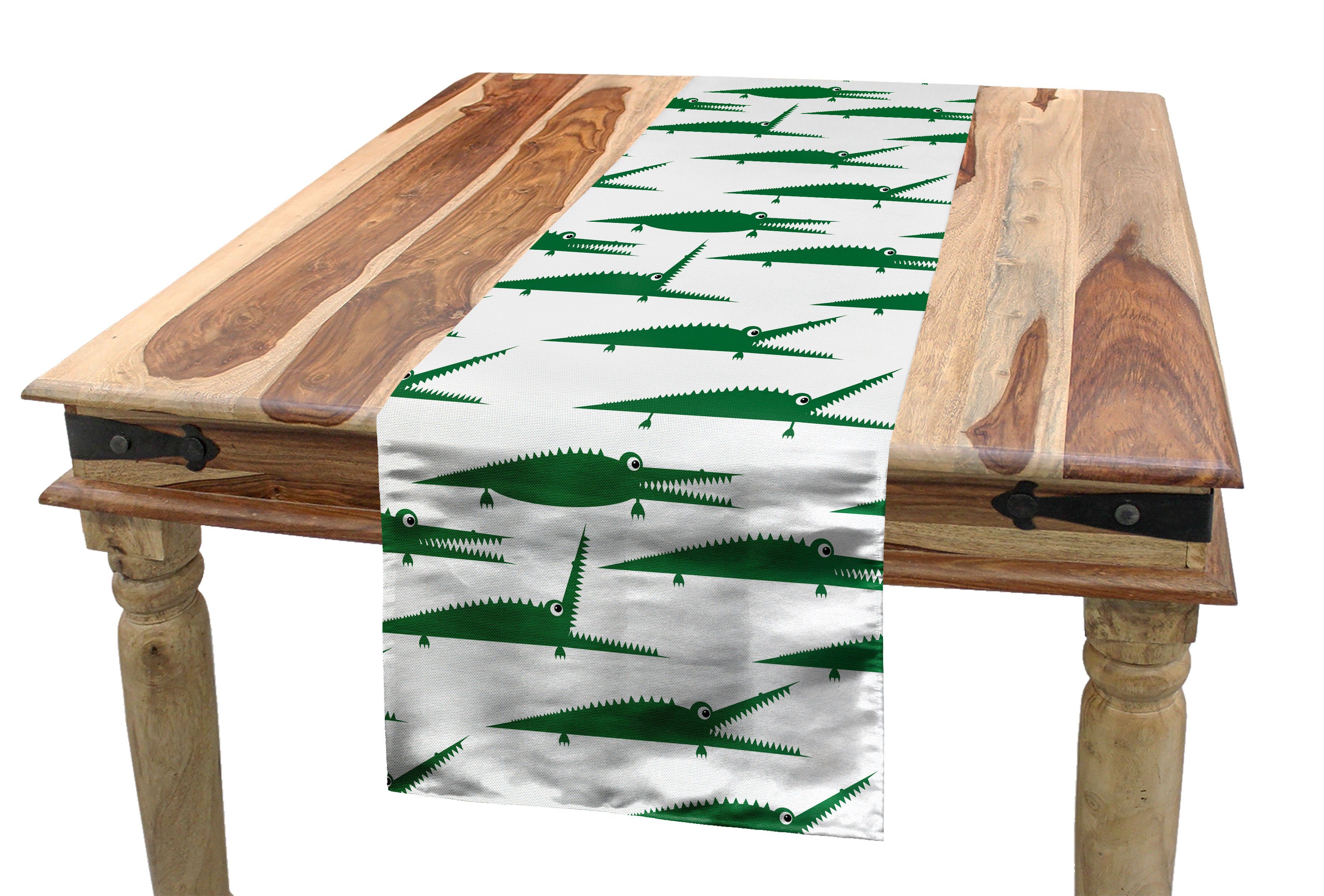 Abakuhaus Tischläufer Esszimmer Küche Rechteckiger Dekorativer Tischläufer, Krokodil Lustiger Green Alligator